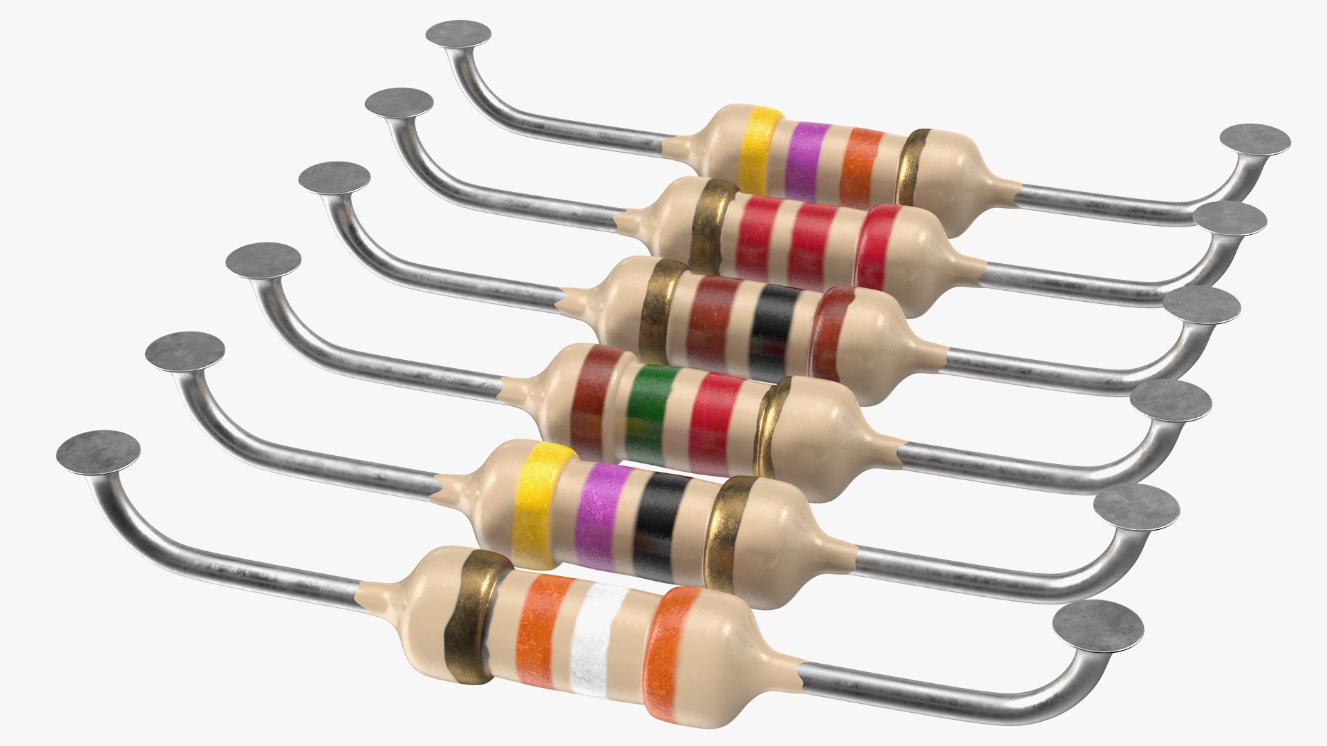 Axial Lead Metal Film Resistors Soldered Set 3D model