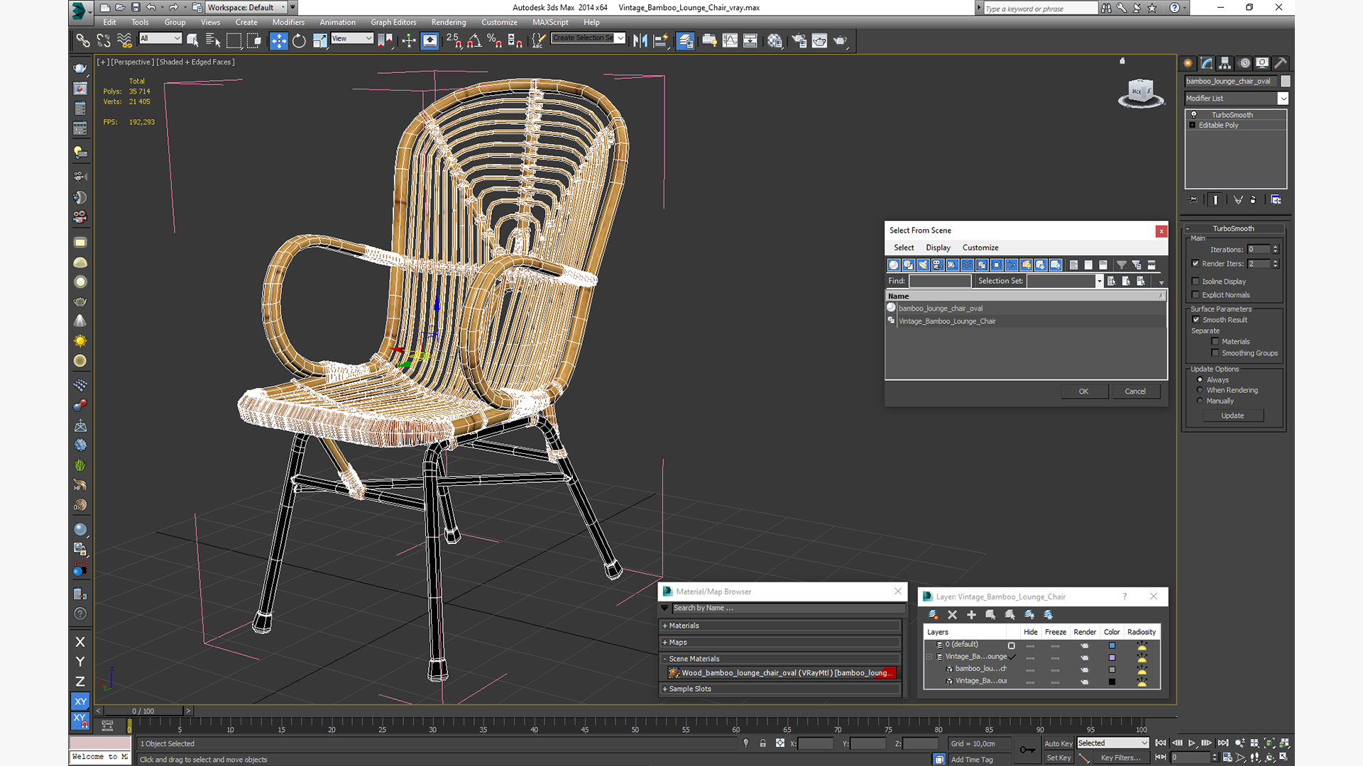 Vintage Bamboo Lounge Chair 3D