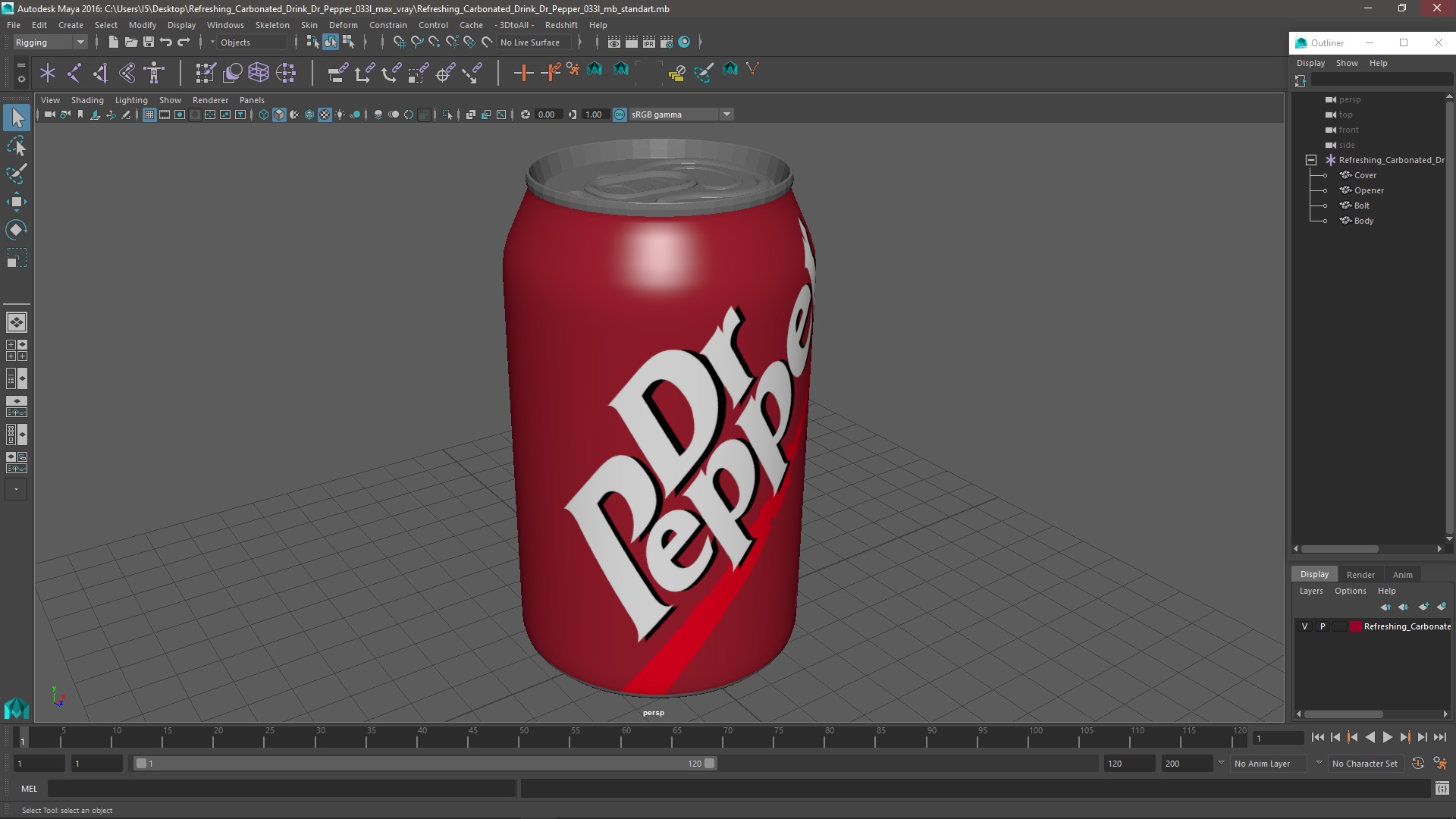 Refreshing Carbonated Drink Dr Pepper 033l 3D