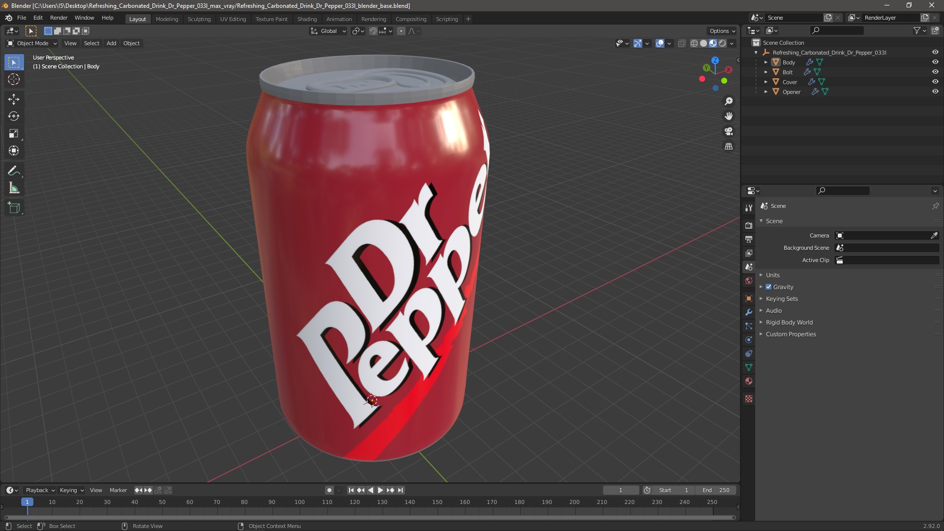 Refreshing Carbonated Drink Dr Pepper 033l 3D