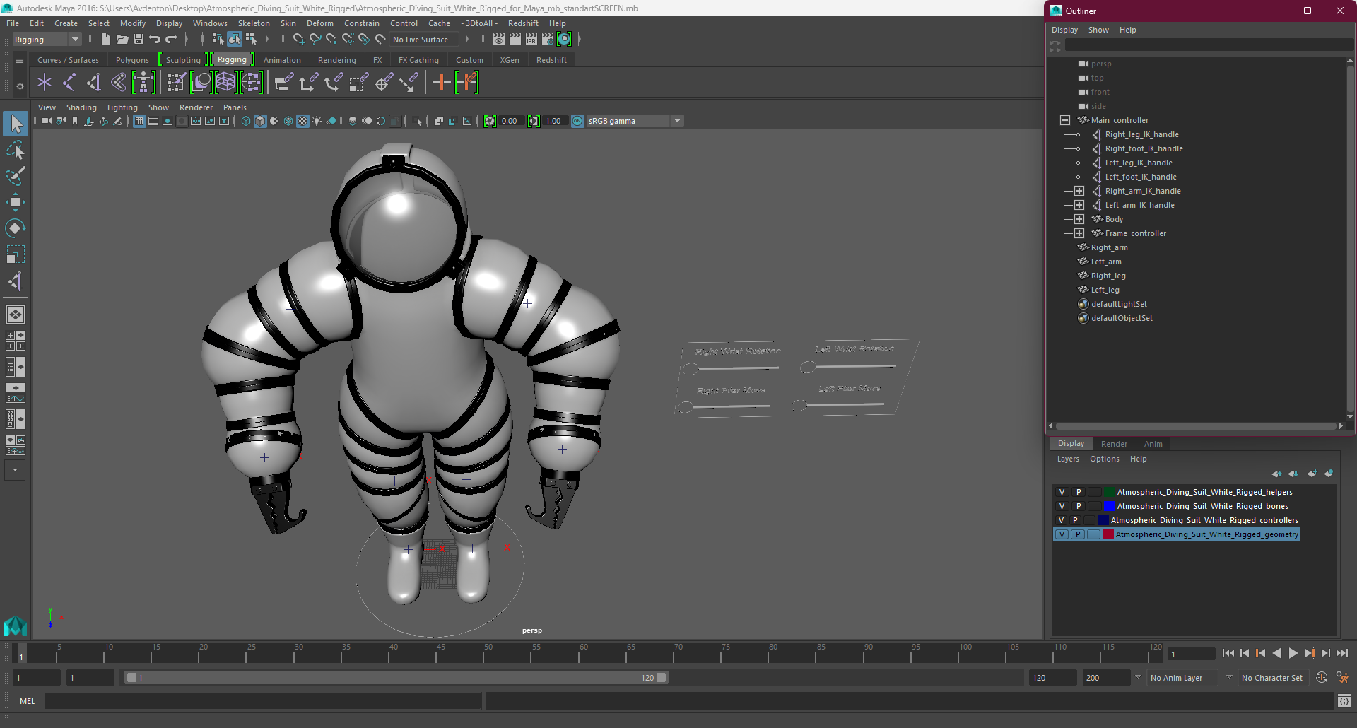 3D model Atmospheric Diving Suit White Rigged for Maya