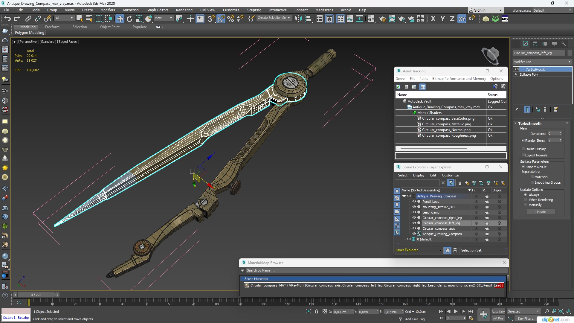 3D Antique Drawing Compass model