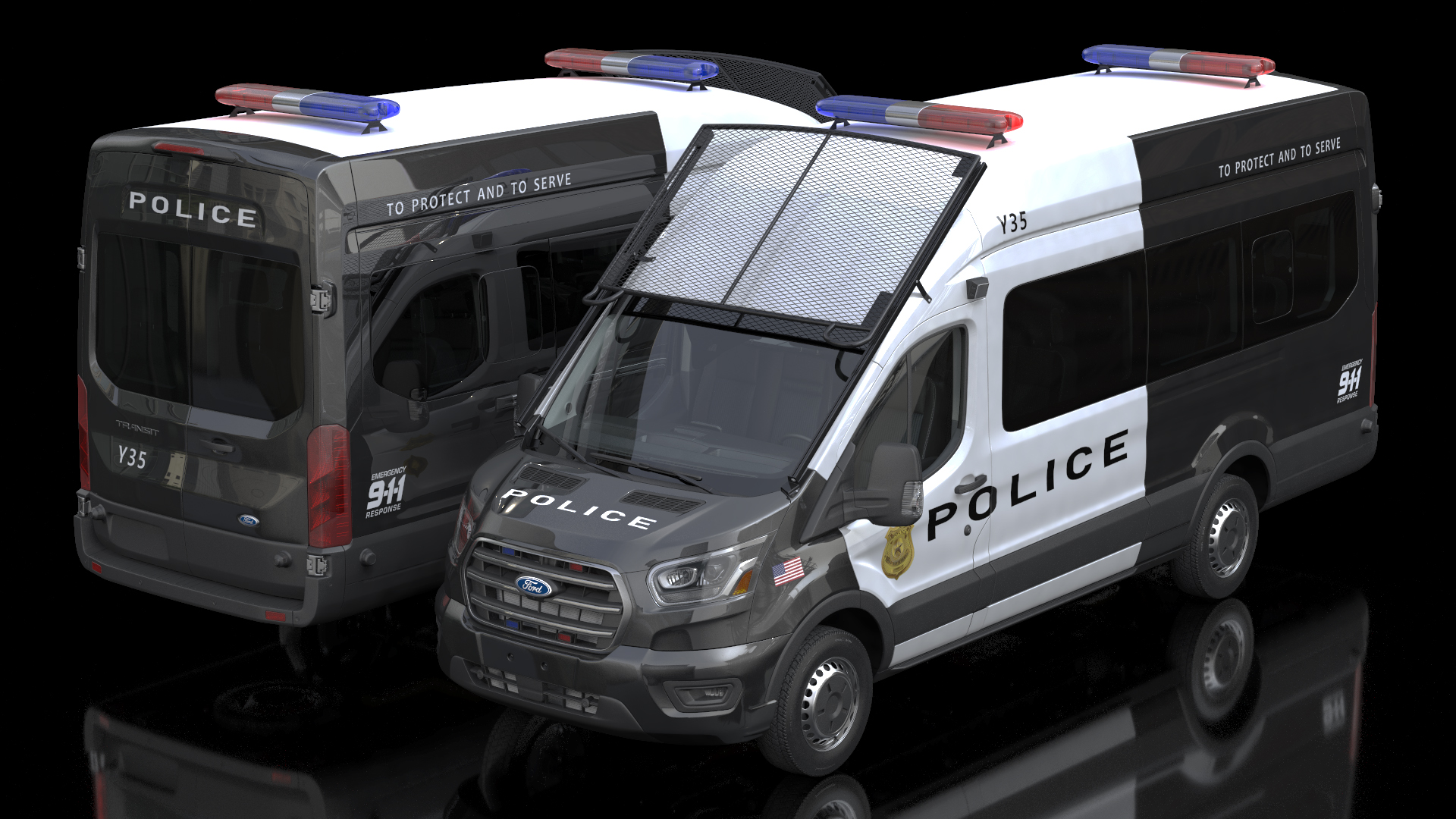 3D model Police Ford Transit 2020 Simple Interior