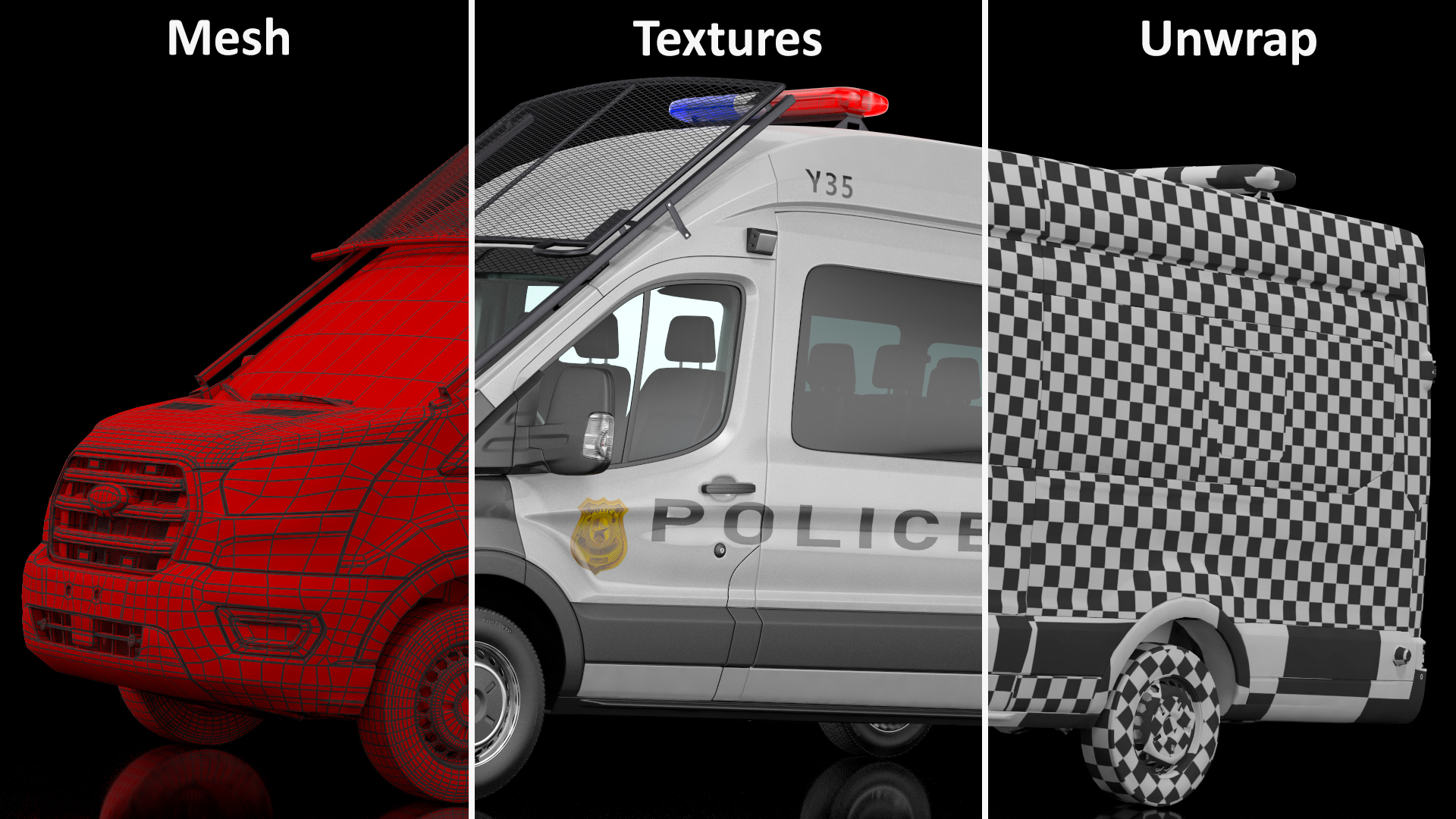 3D model Police Ford Transit 2020 Simple Interior