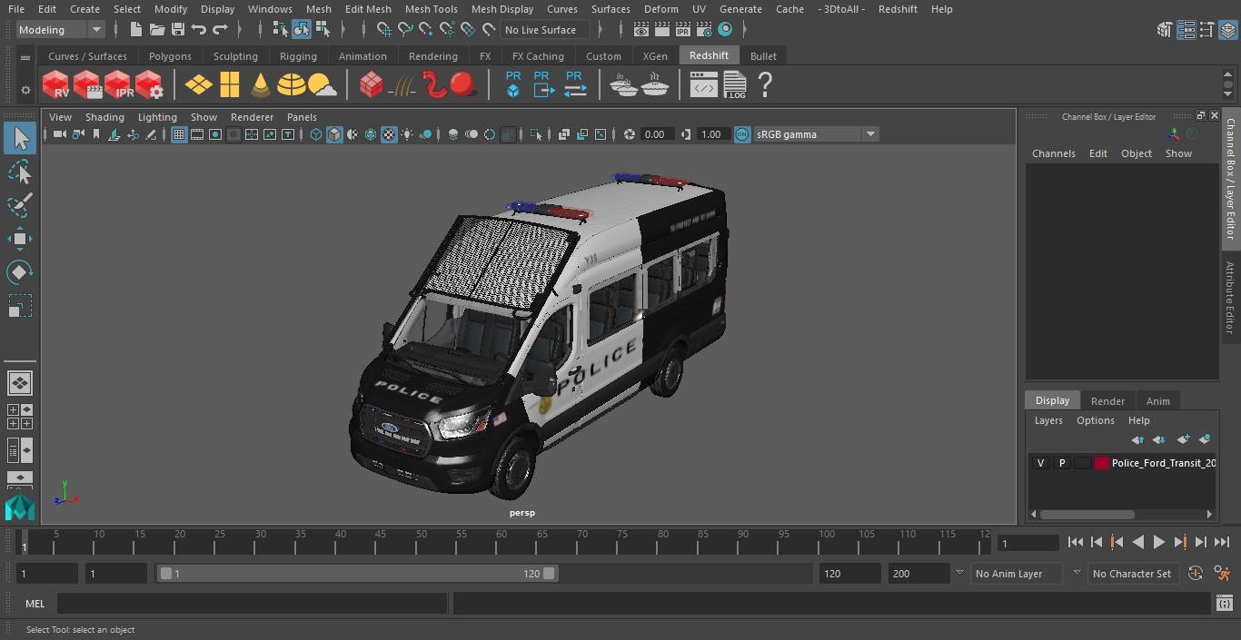 3D model Police Ford Transit 2020 Simple Interior