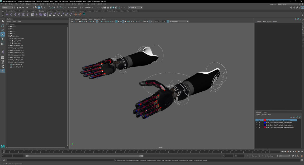 3D Brain Controlled Prosthetic Arms Rigged for Maya model