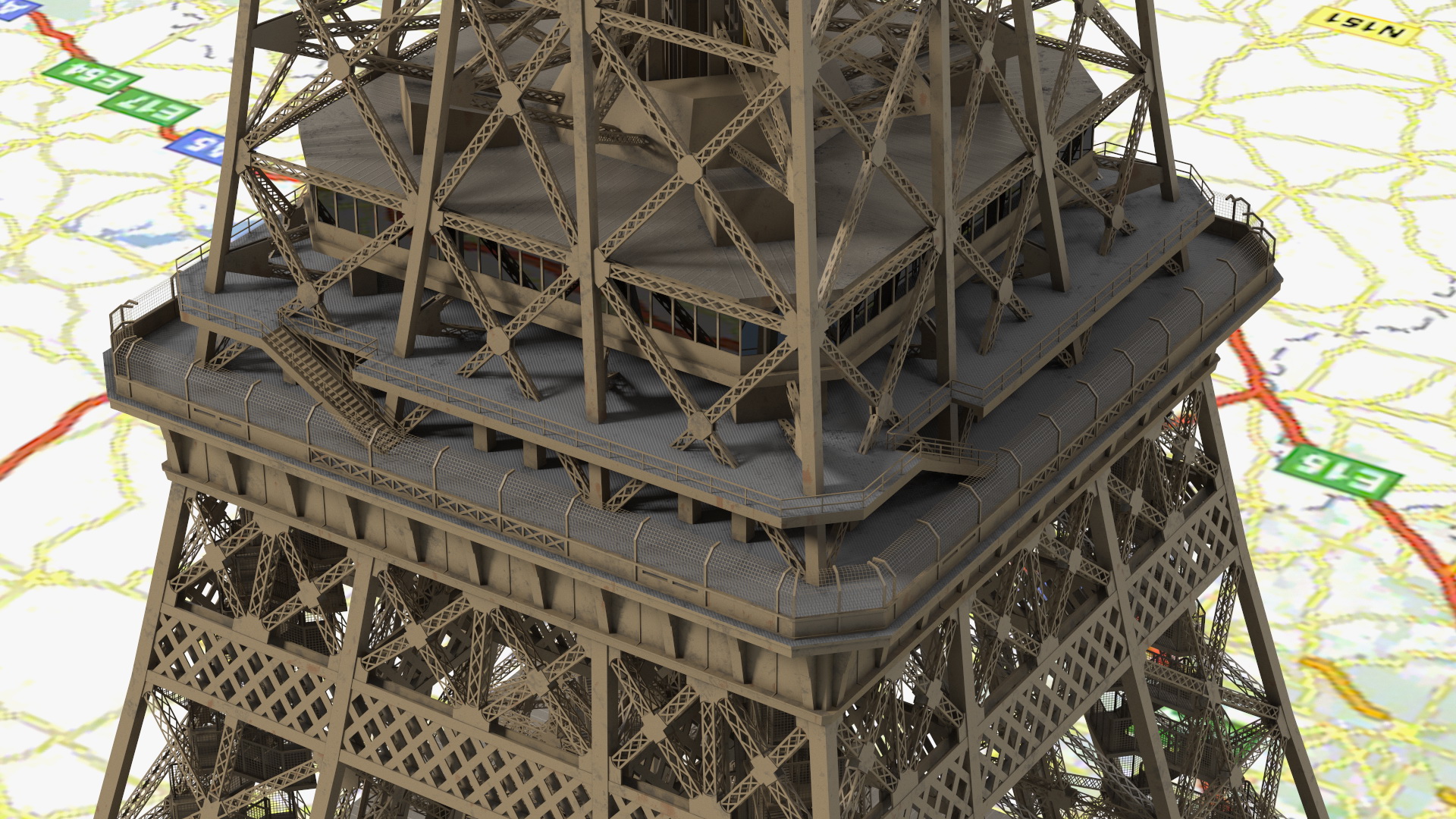 3D Eiffel Tower on Map France