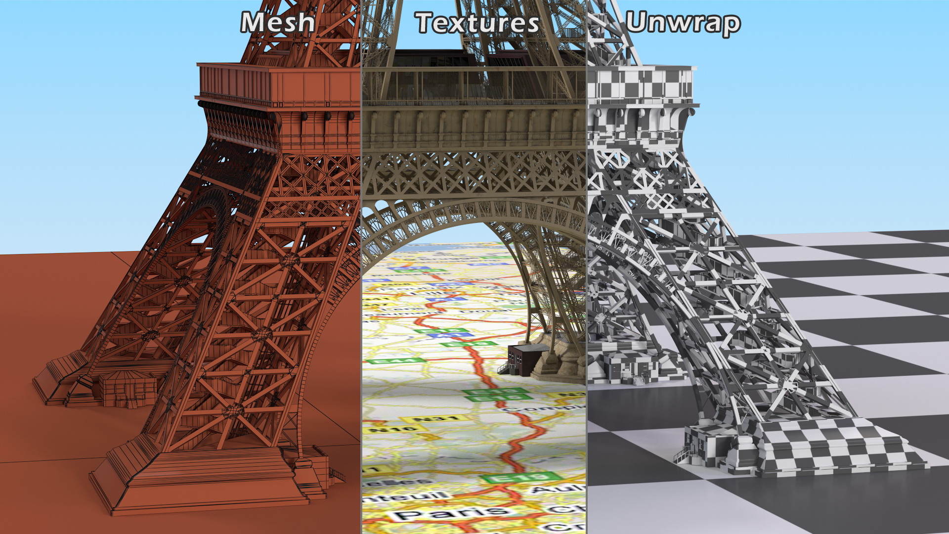 3D Eiffel Tower on Map France