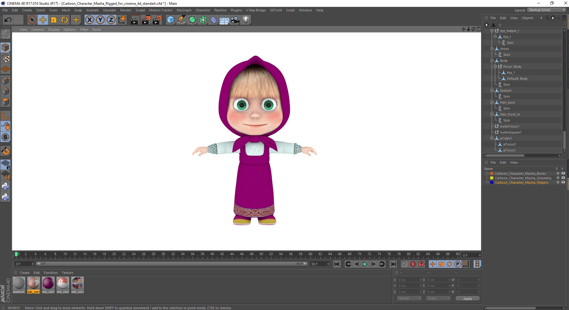 Cartoon Character Masha Rigged for Cinema 4D 3D model