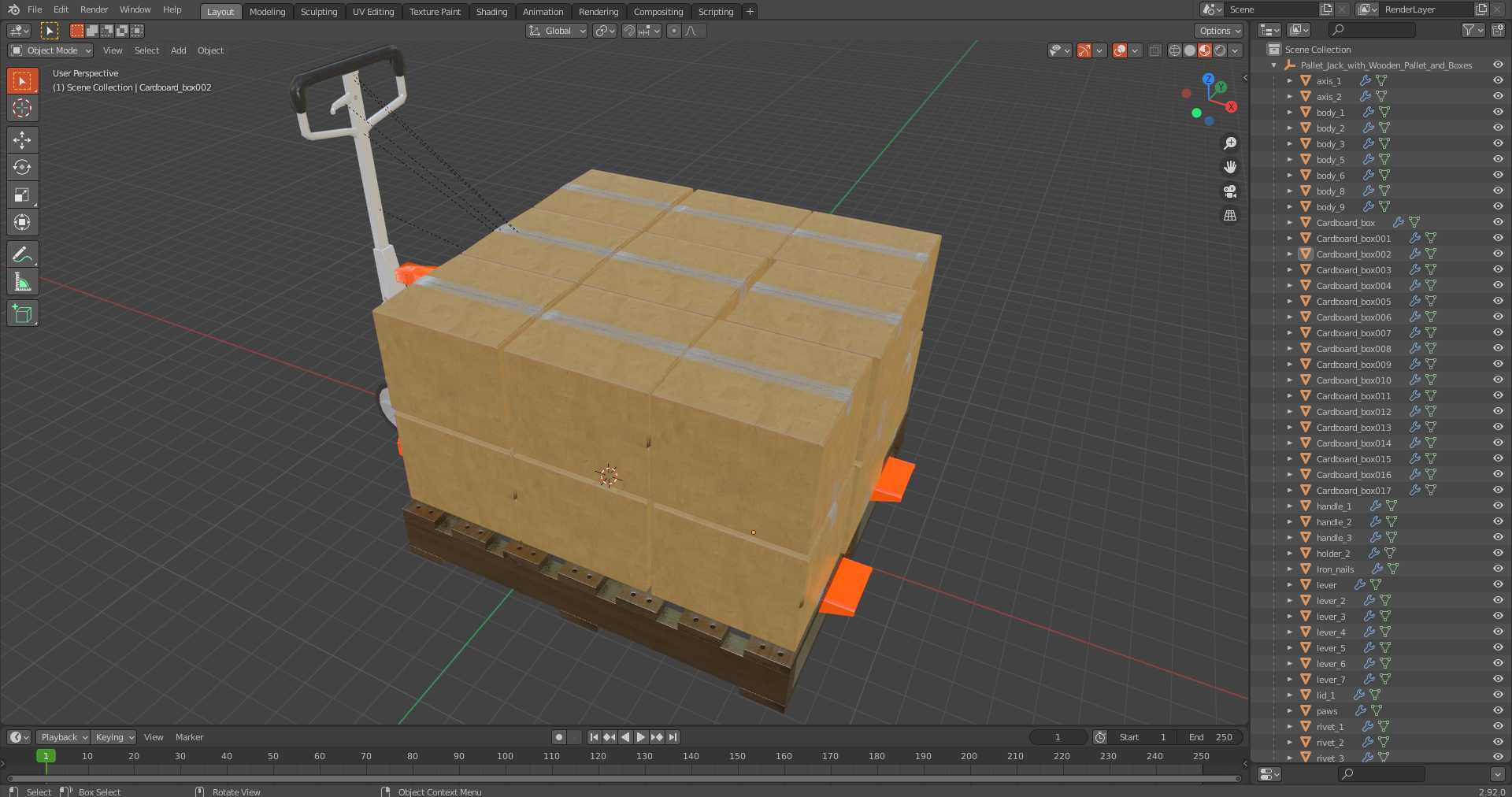 3D model Pallet Jack with Wooden Pallet and Boxes