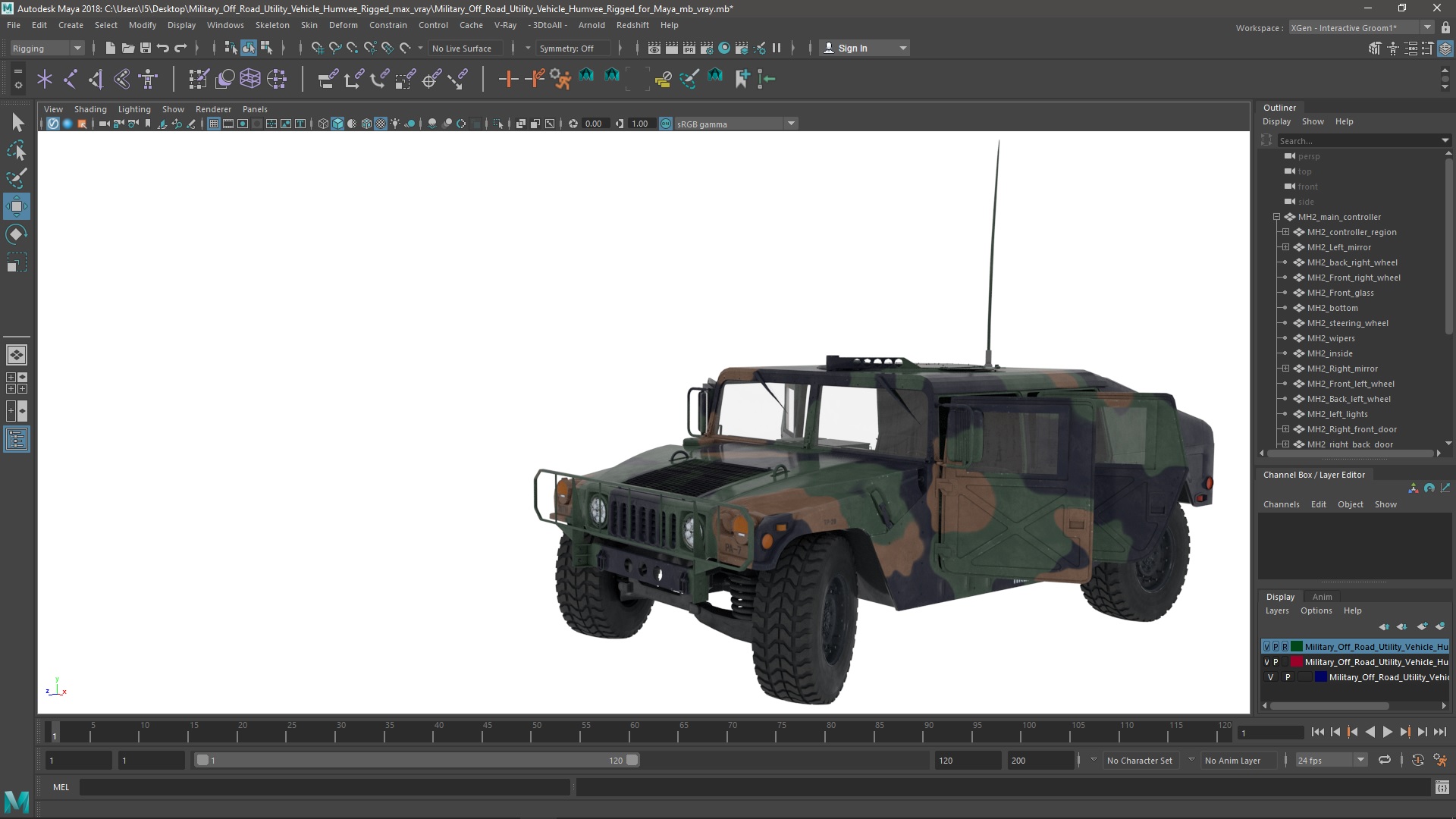 3D Military Off Road Utility Vehicle Humvee Rigged for Maya