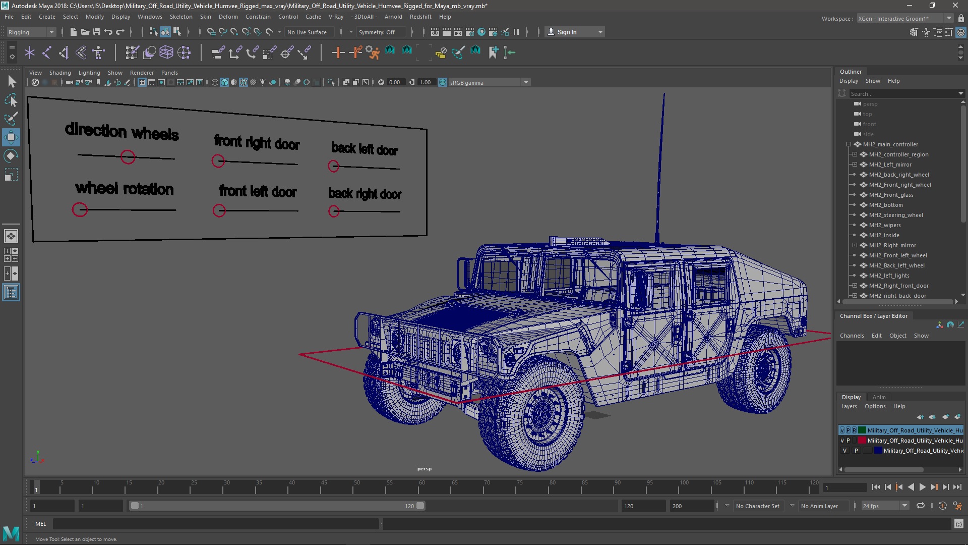 3D Military Off Road Utility Vehicle Humvee Rigged for Maya