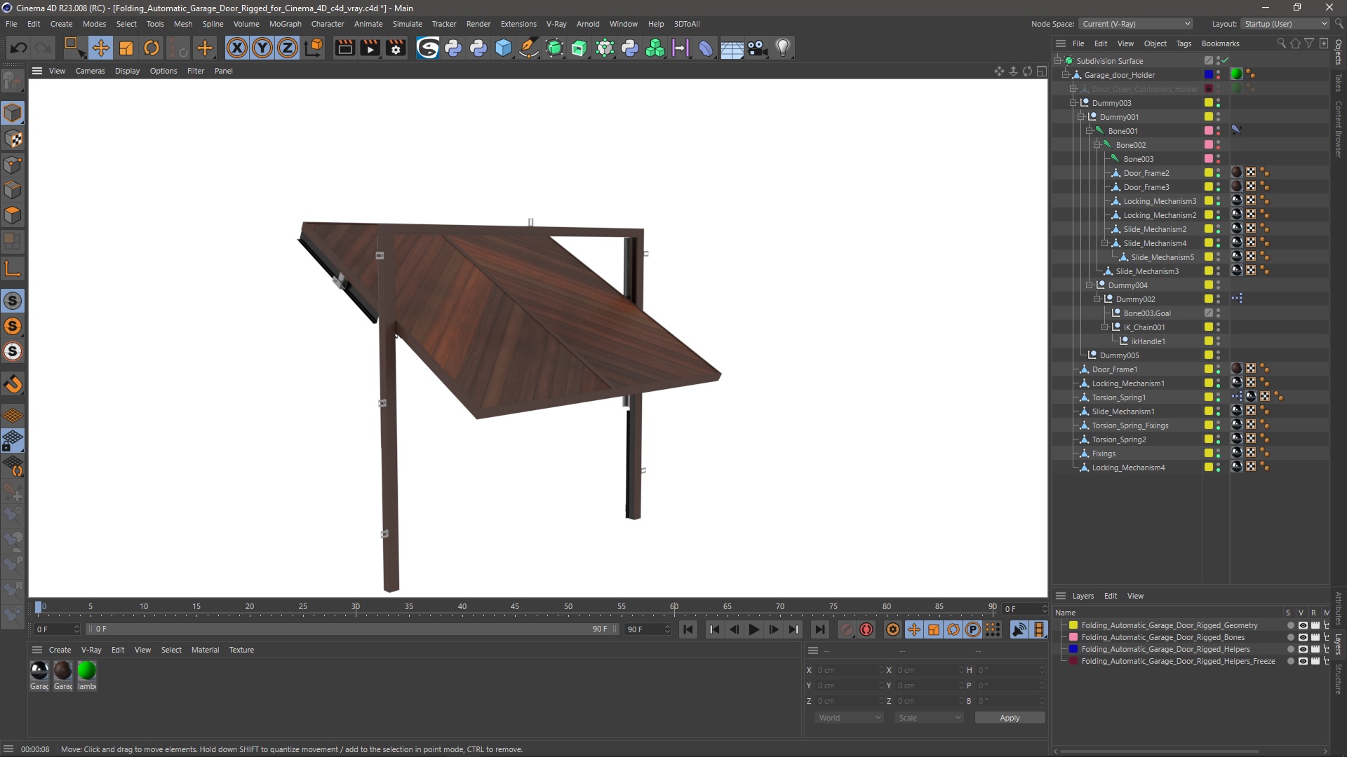 3D model Folding Automatic Garage Door Rigged for Cinema 4D