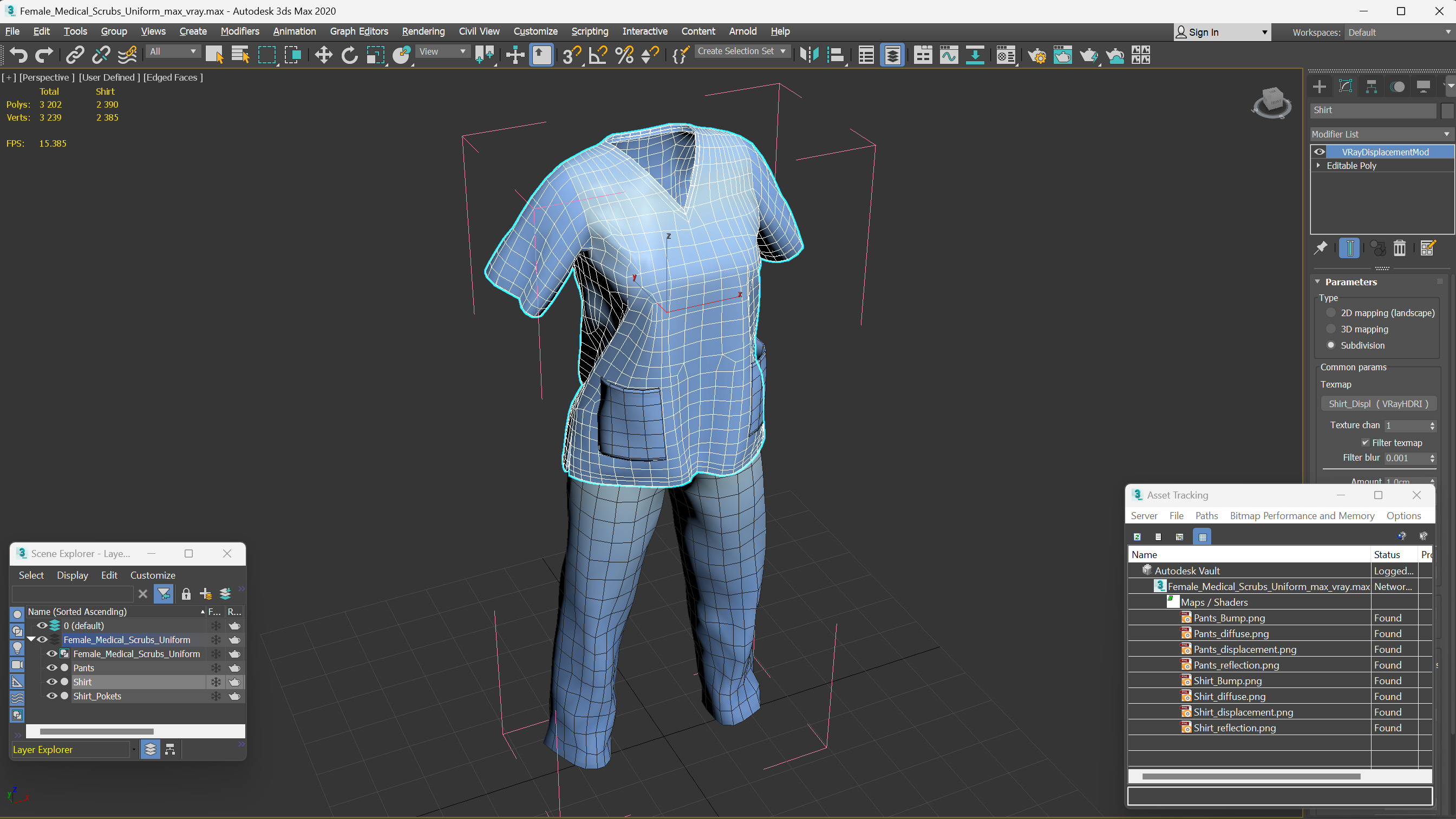 Female Medical Scrubs Uniform 3D model