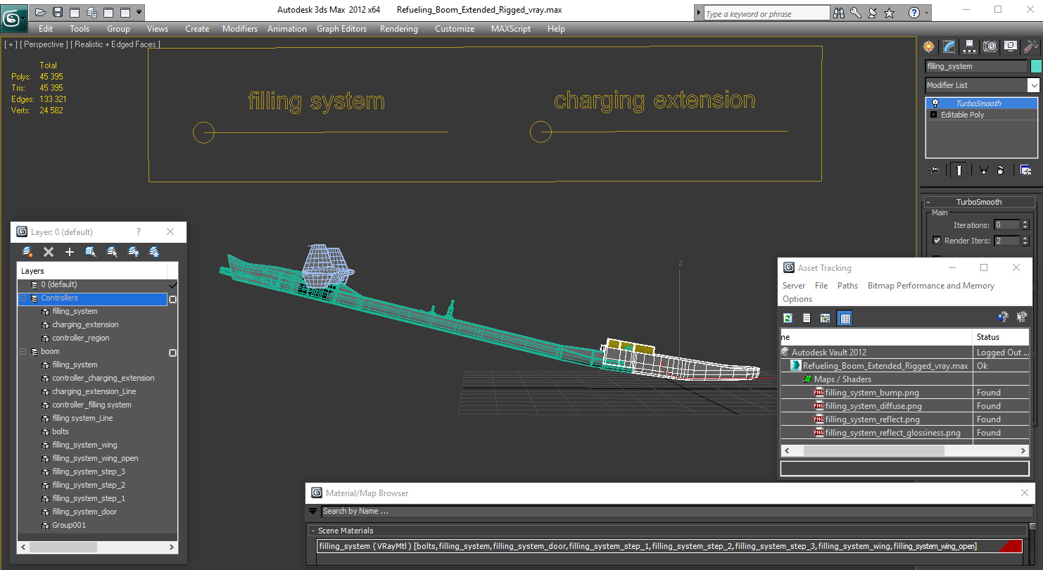 3D model Refueling Boom Extended Rigged