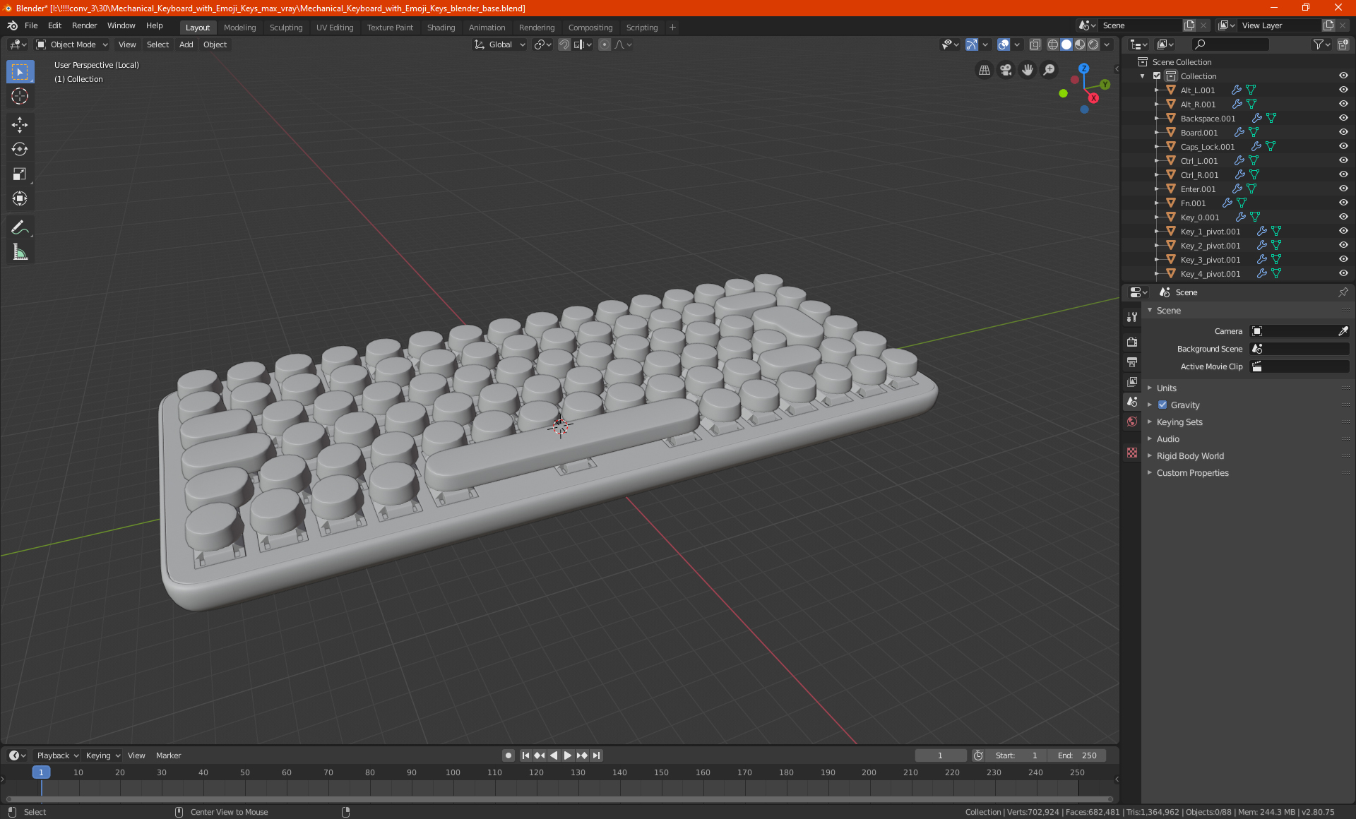 3D model Mechanical Keyboard with Emoji Keys