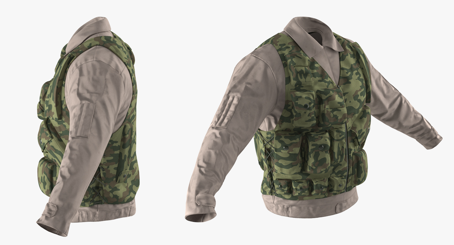 Military Shirt and Camouflage Vest 3D model