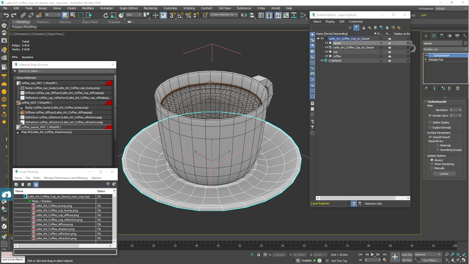 3D model Latte Art Coffee Cup on Saucer