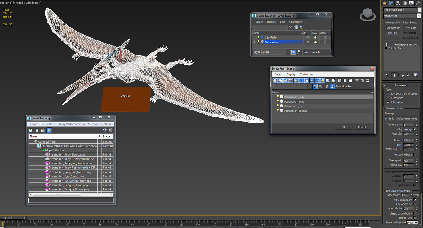 3D model Pterosaur Pteranodon White with Fur