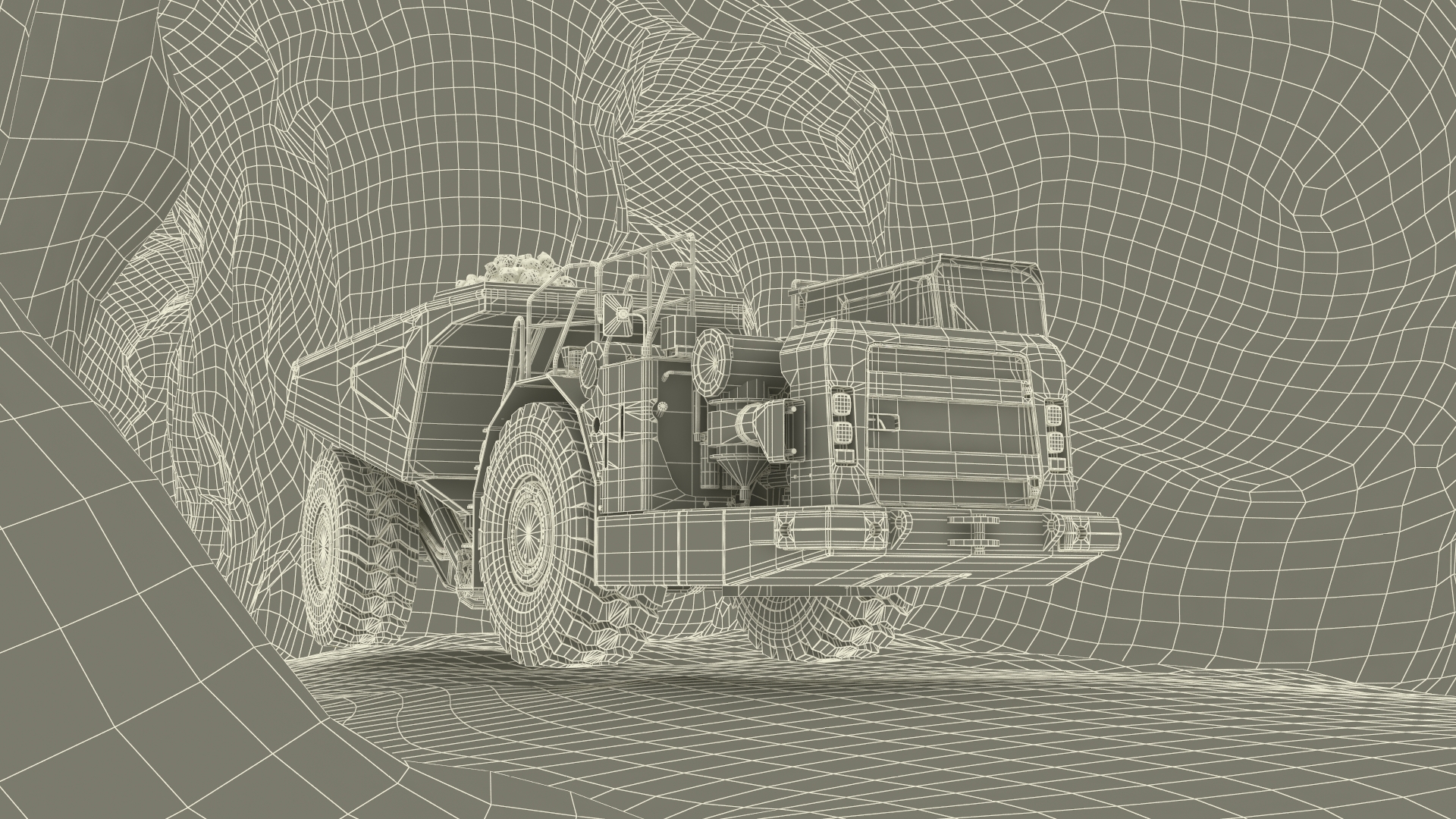 Underground Truck in Cave Tunnel 3D