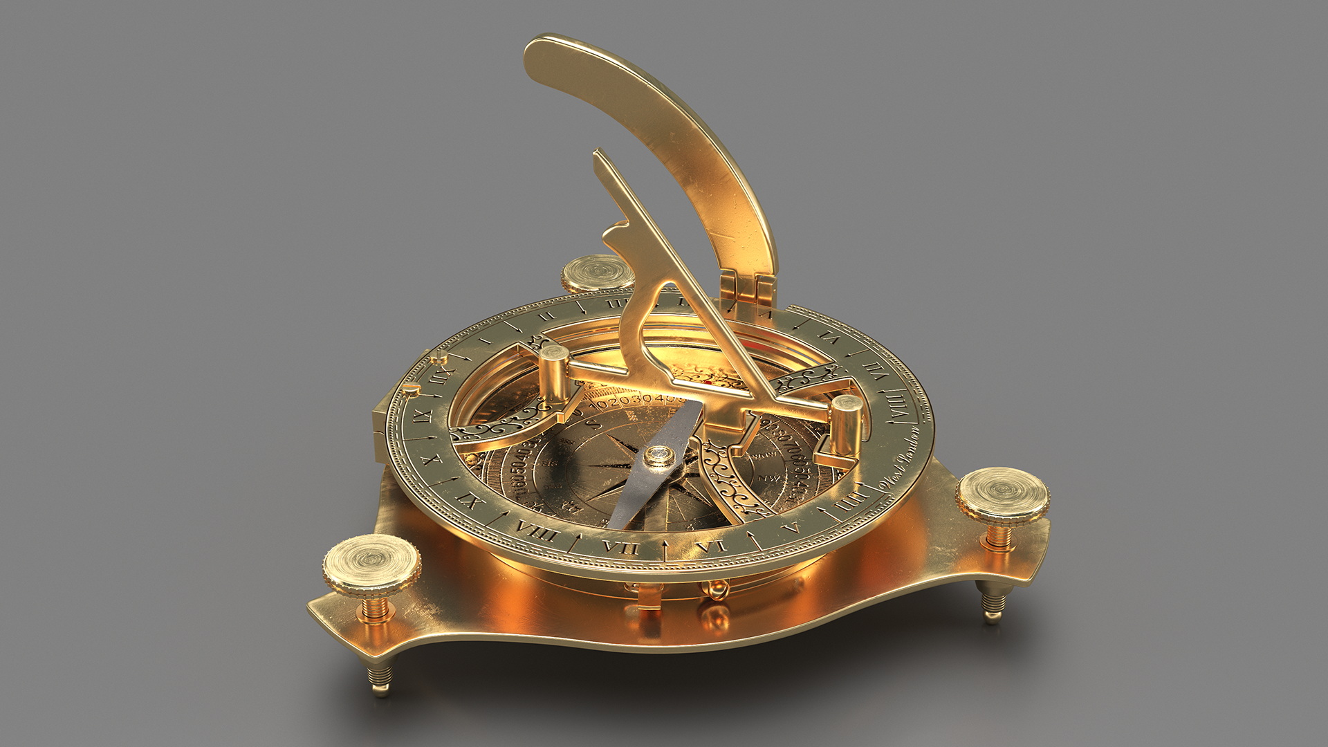 3D model Old Brass Compass with Sundial