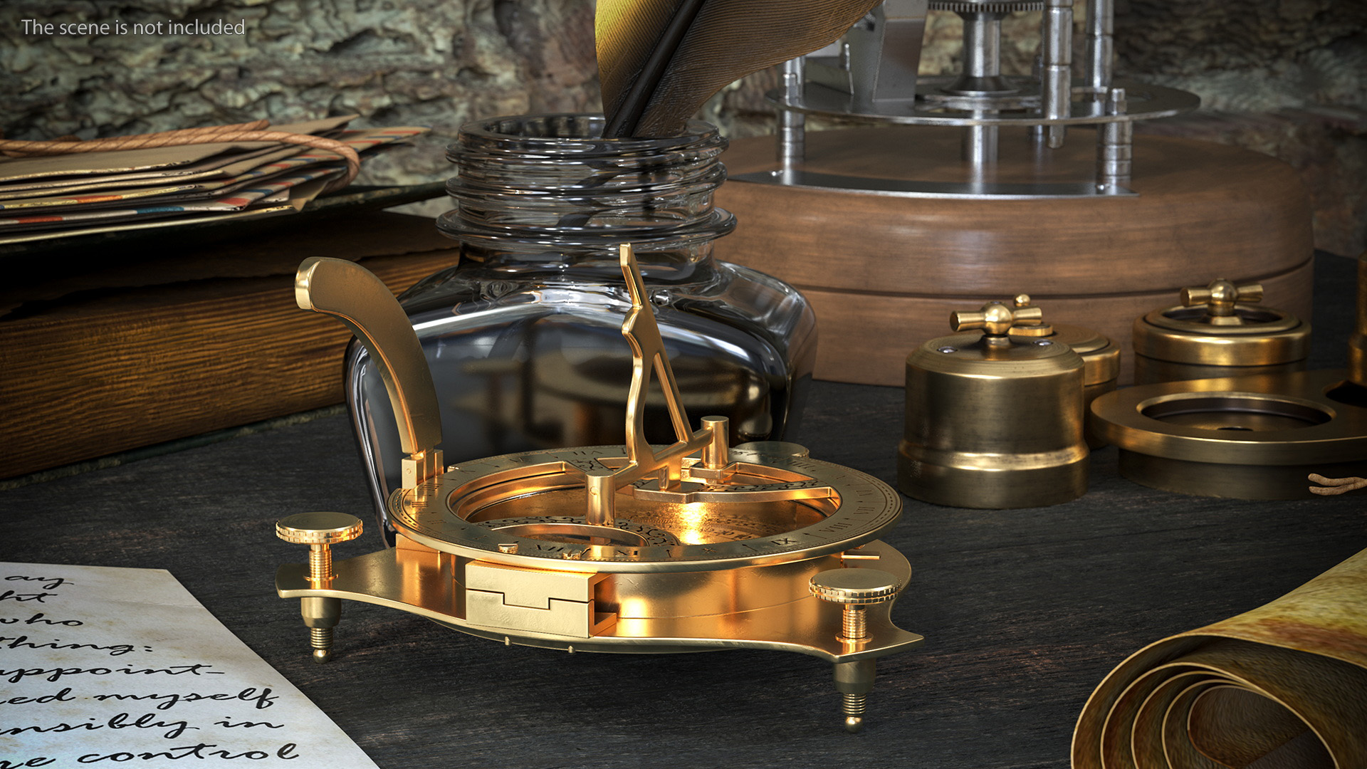 3D model Old Brass Compass with Sundial