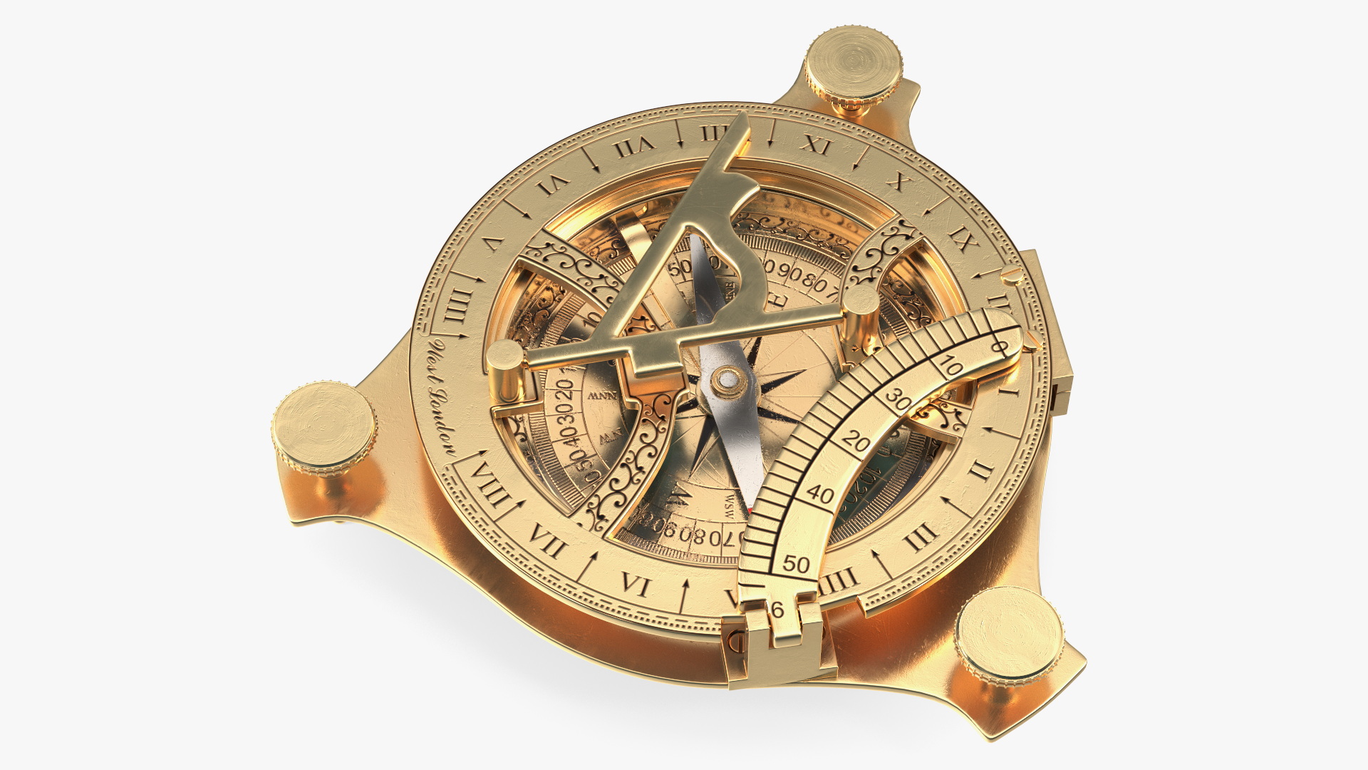 3D model Old Brass Compass with Sundial