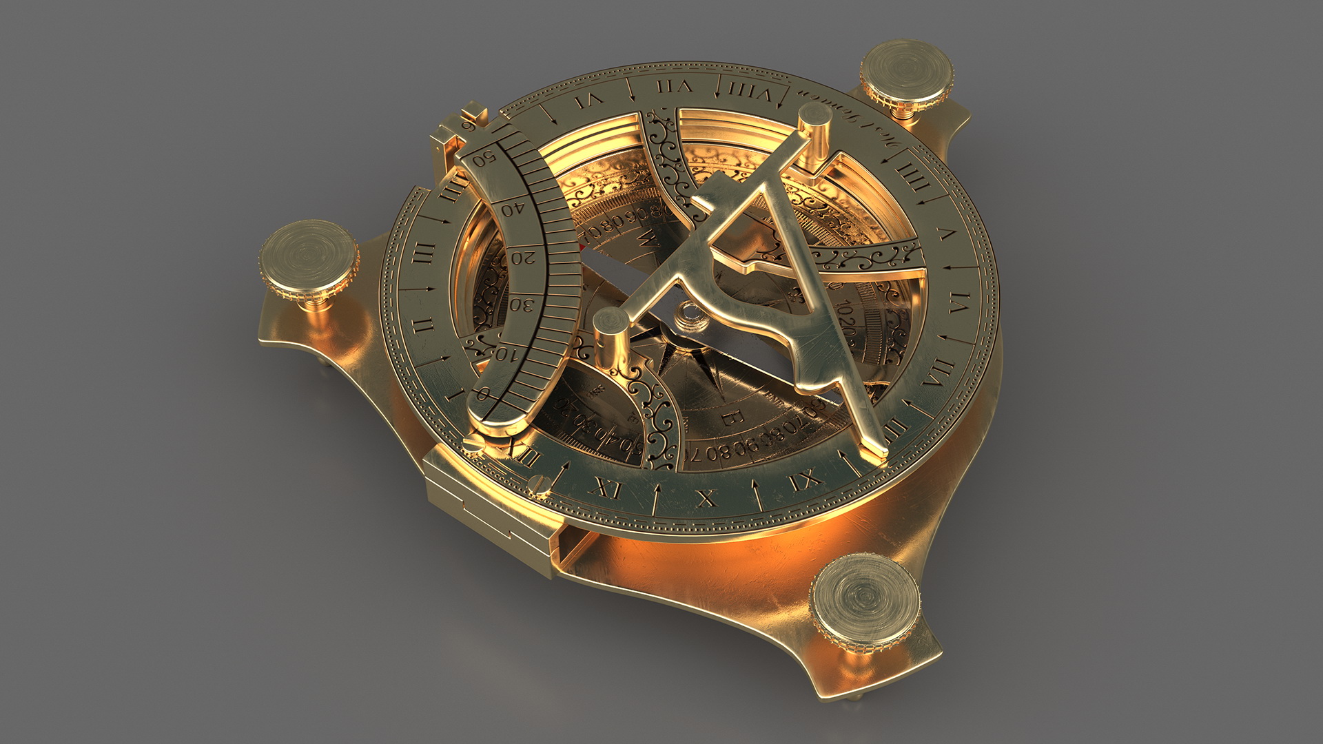 3D model Old Brass Compass with Sundial