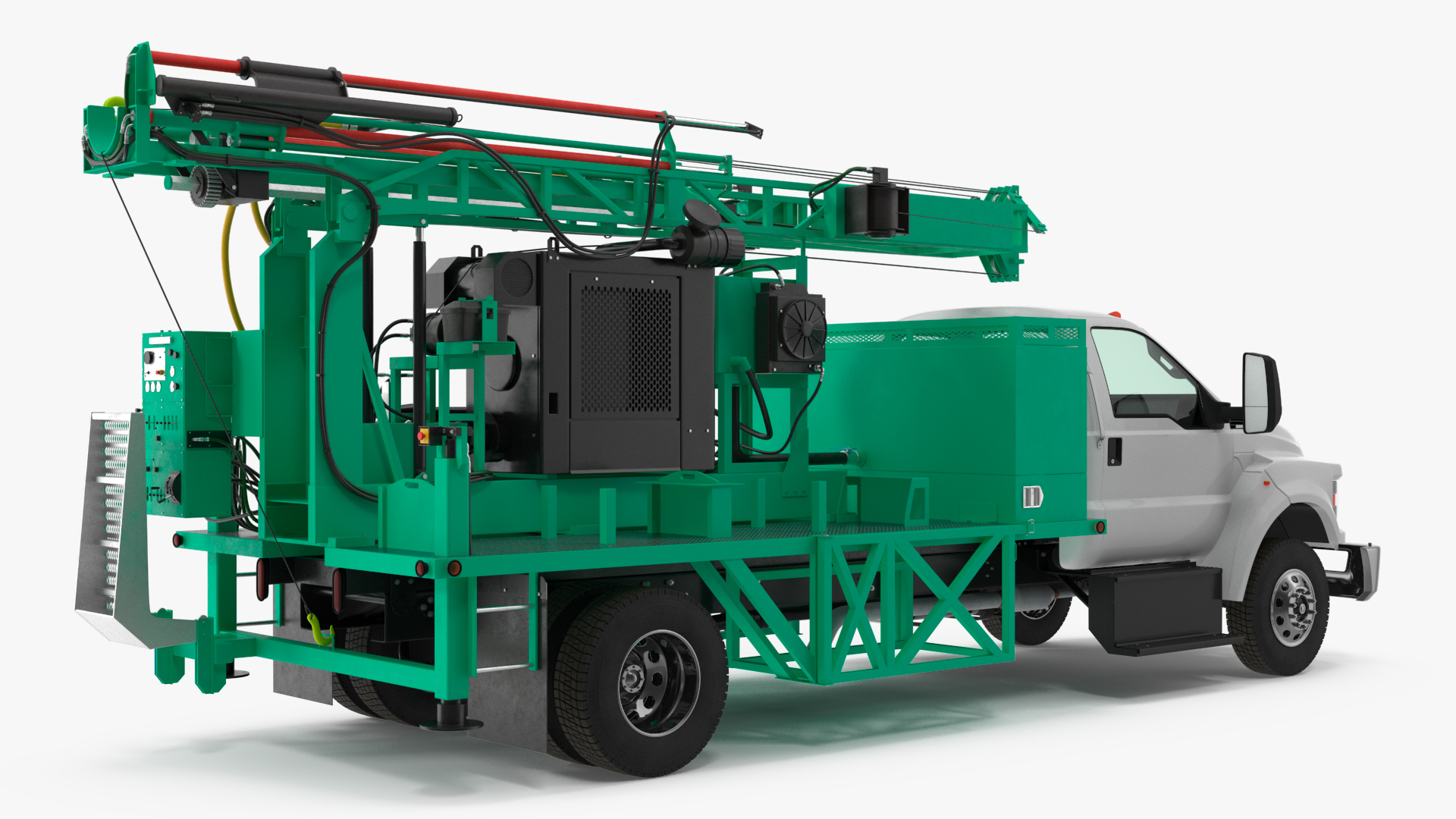 3D Truck-based Mobile Drill Rig Green Rigged