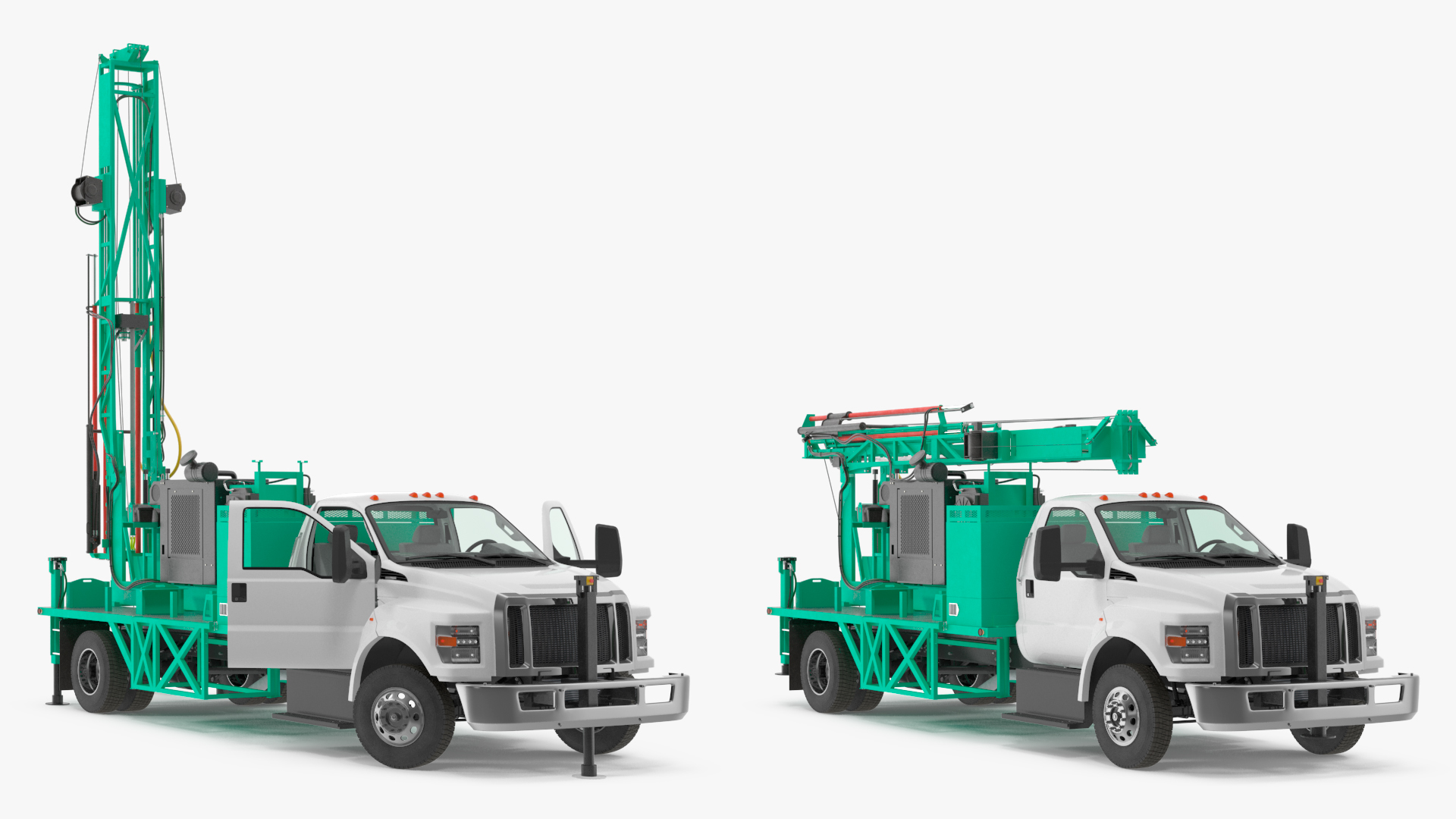 3D Truck-based Mobile Drill Rig Green Rigged