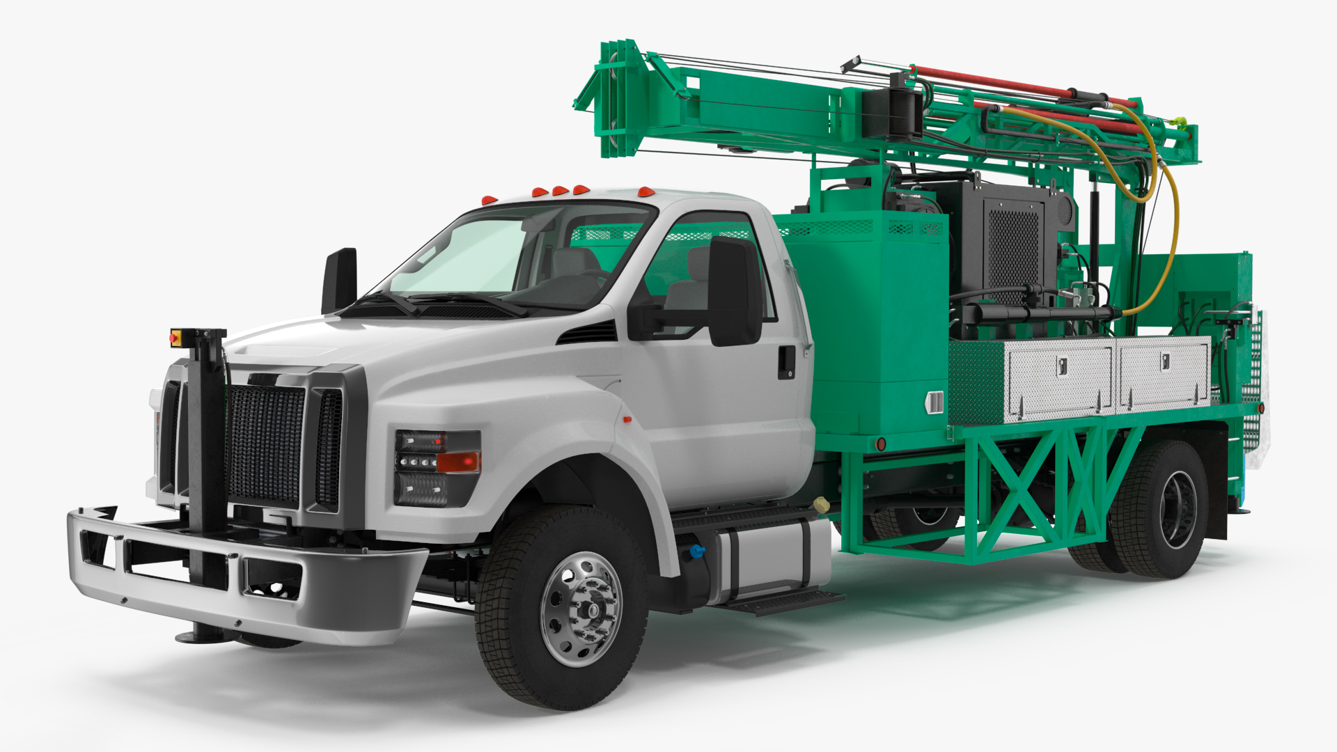 3D Truck-based Mobile Drill Rig Green Rigged