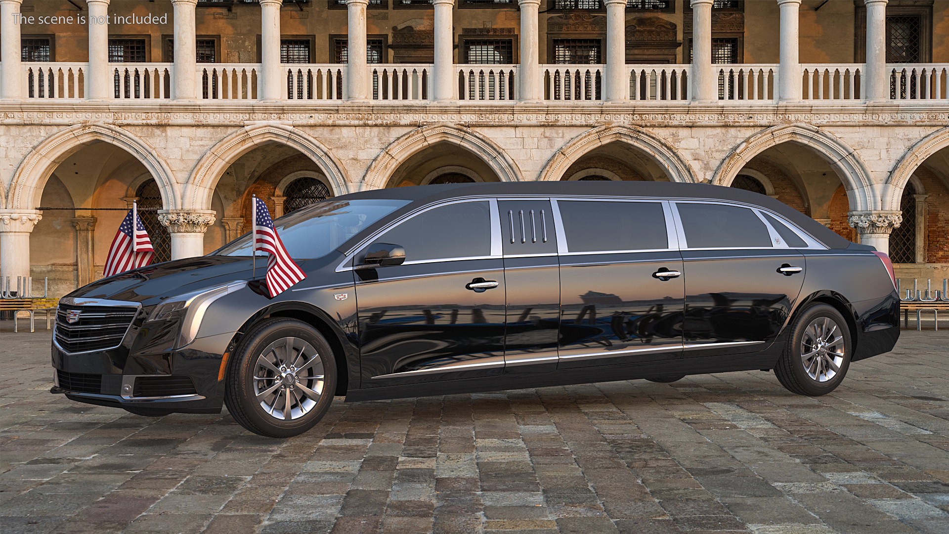 Presidential Limousine Cadillac SS 70 Stretch with American Flag 3D model