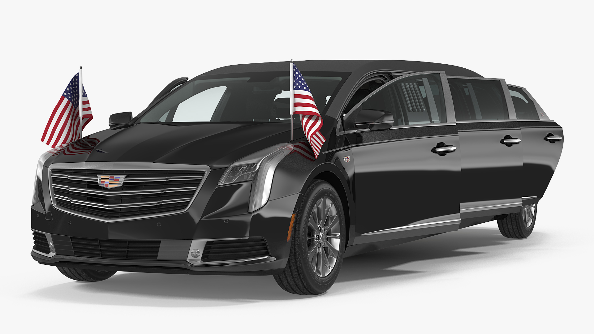 Presidential Limousine Cadillac SS 70 Stretch with American Flag 3D model