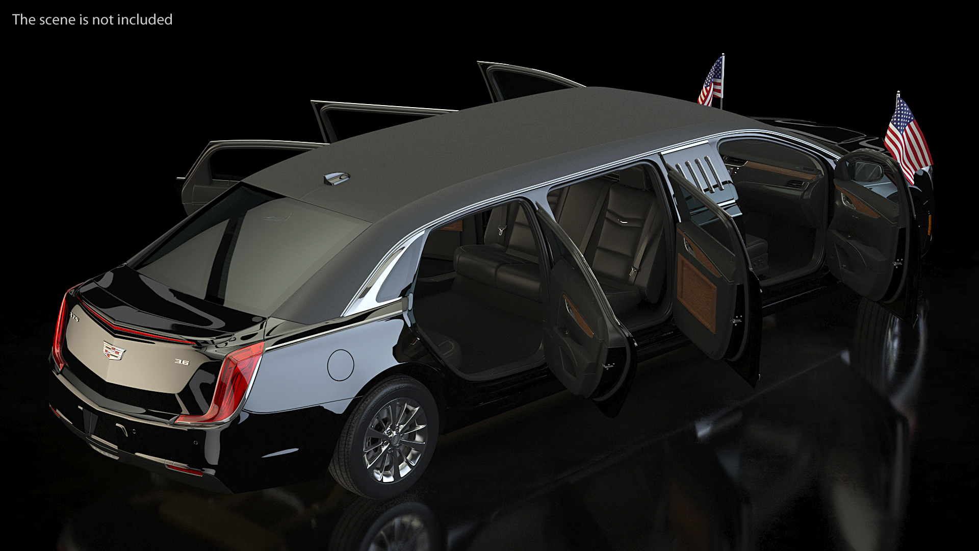 Presidential Limousine Cadillac SS 70 Stretch with American Flag 3D model