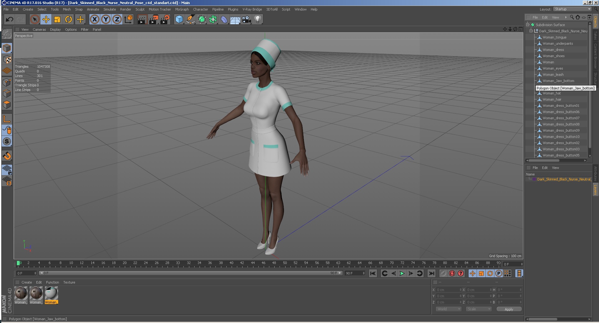 Dark Skinned Black Nurse Neutral Pose 3D