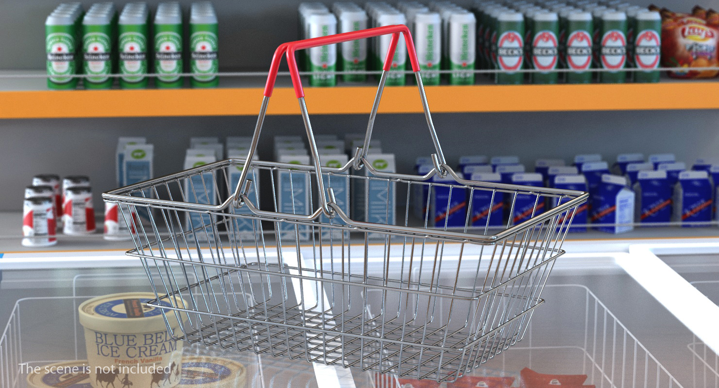 Empty Metal Shopping Basket 3D