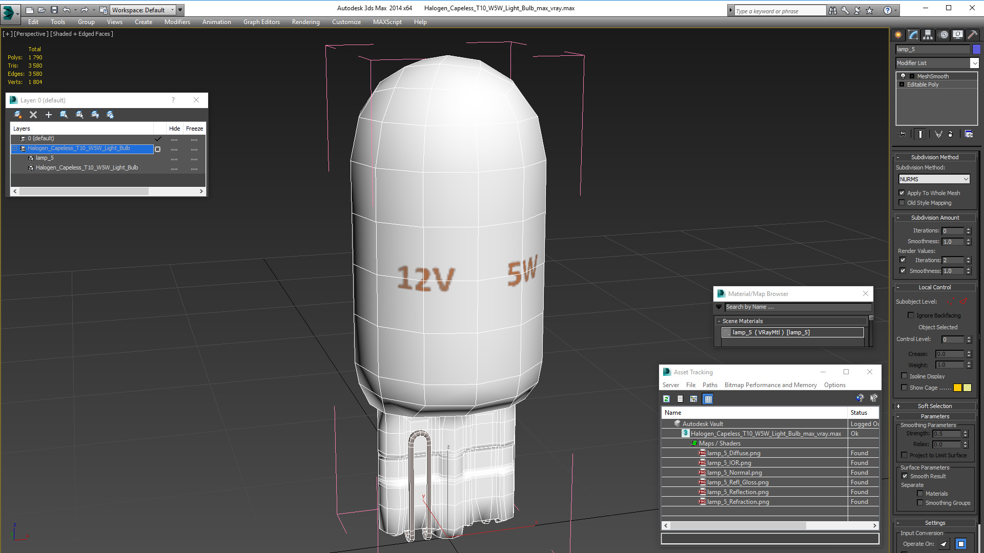 3D model Halogen Capeless T10 W5W Light Bulb