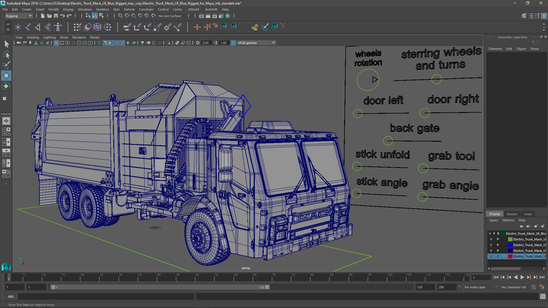 3D Electric Truck Mack LR Blue Rigged for Maya model