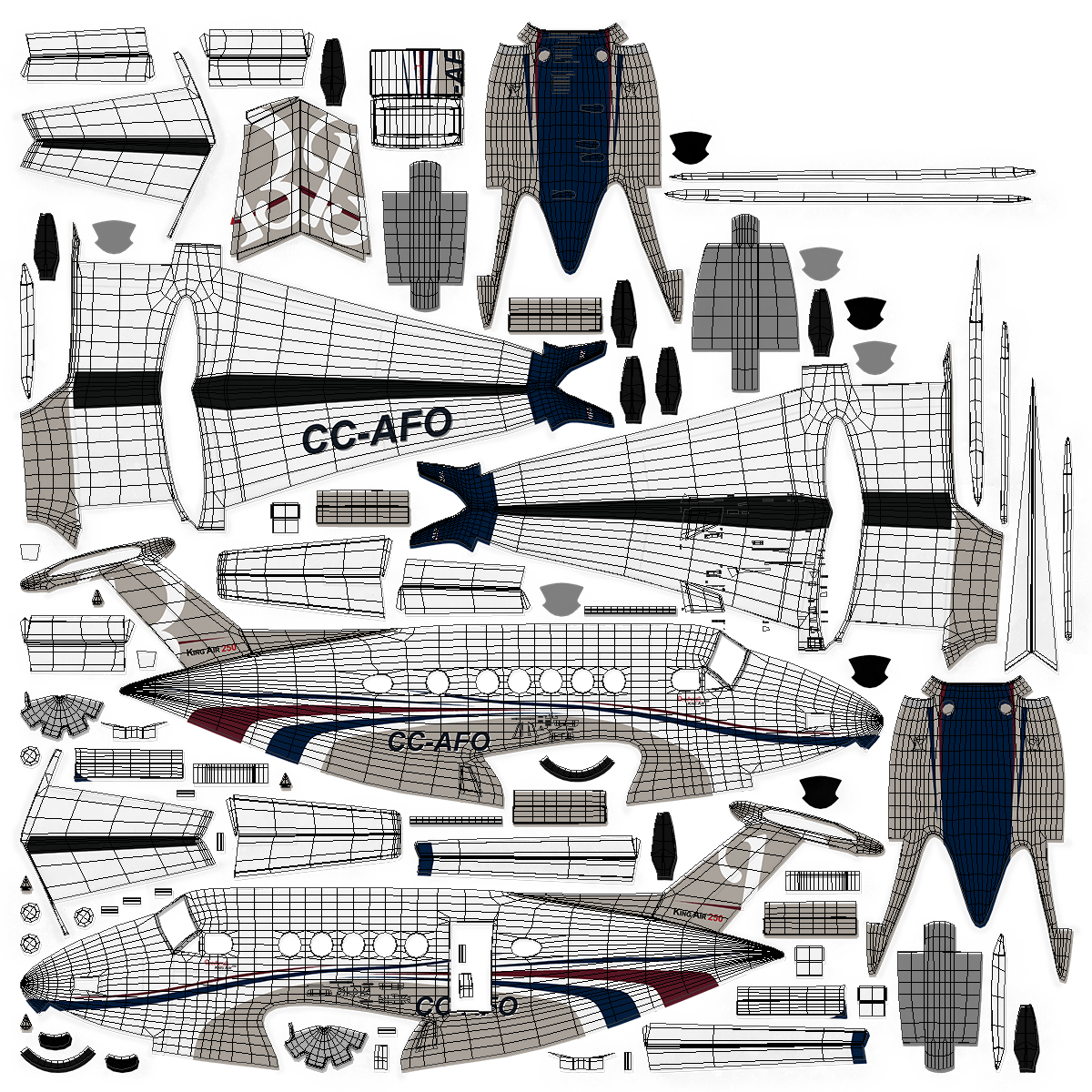 3D Civil Utility Aircraft Beechcraft Super King Air 250EP Rigged