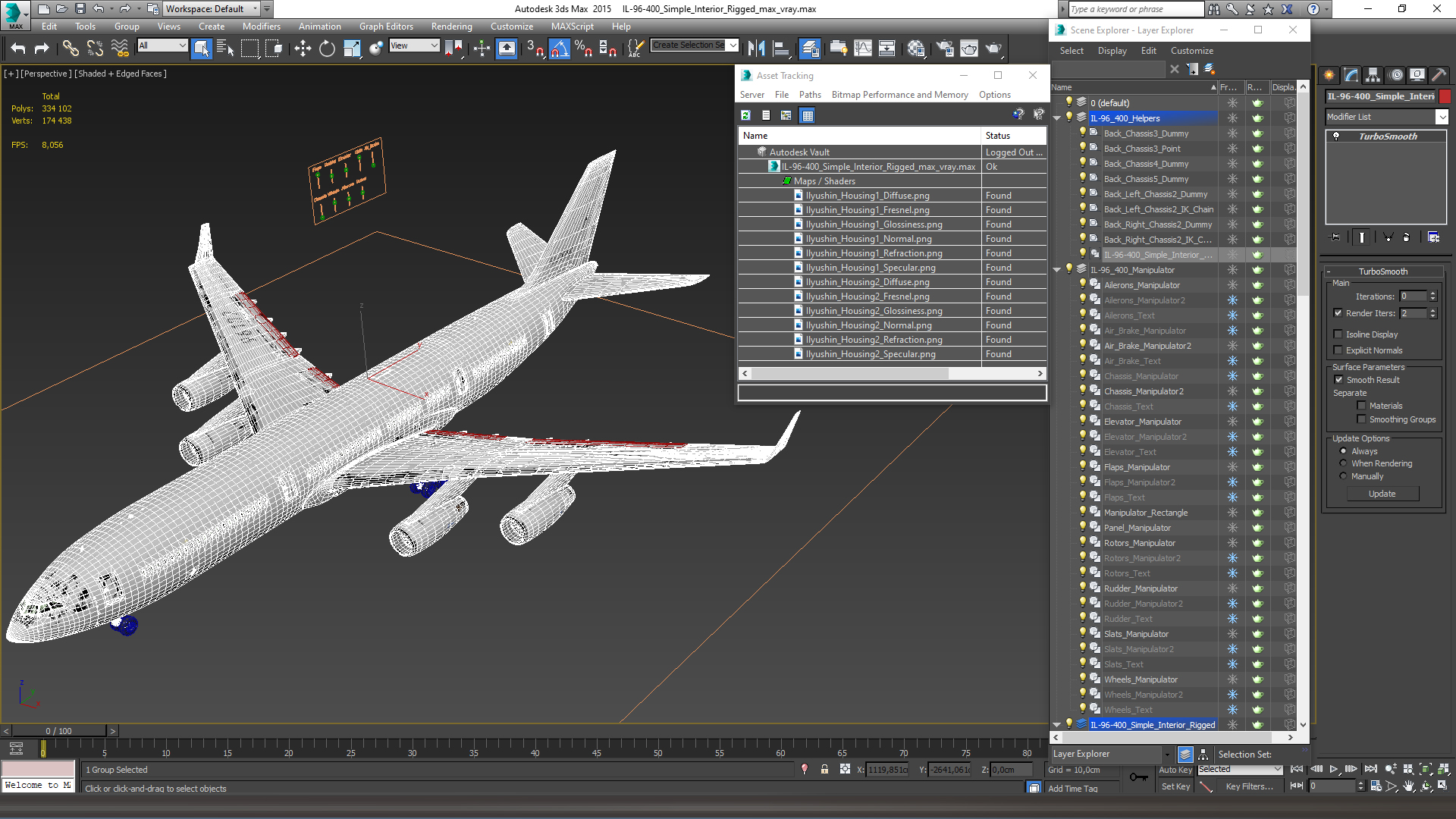 IL-96-400 Simple Interior Rigged 3D