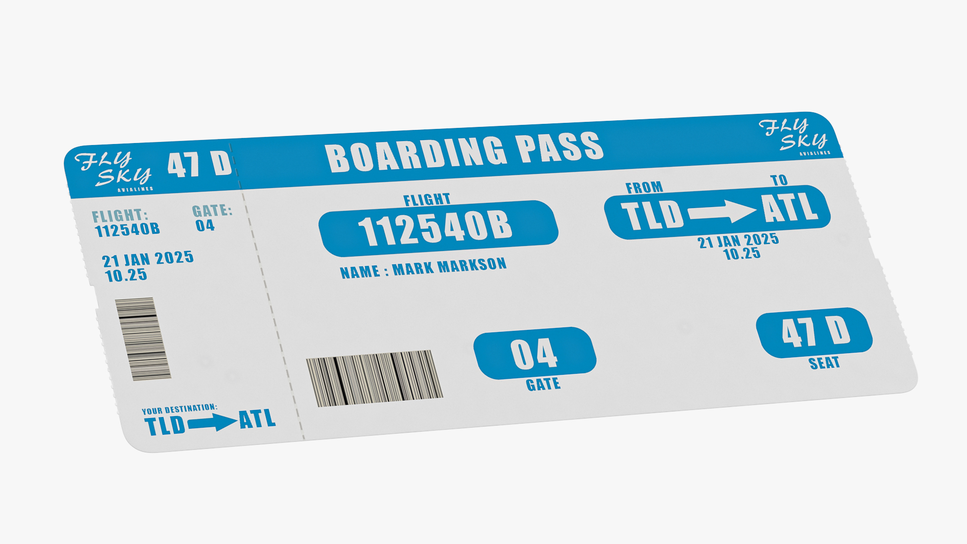 3D Blue Boarding Pass model