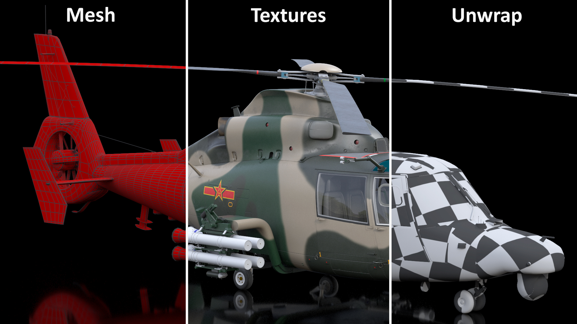 Military Harbin Z-9WZ with Missile 3D model