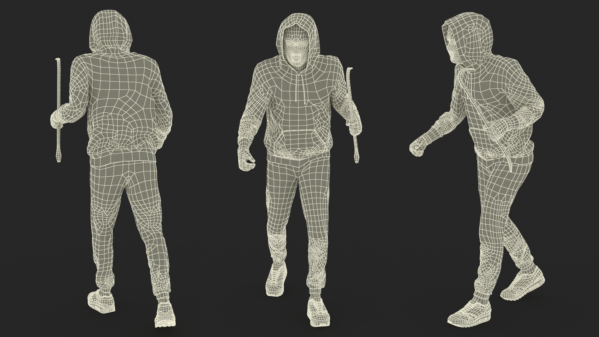 Hooded Thief Figure Stealth Pose 3D