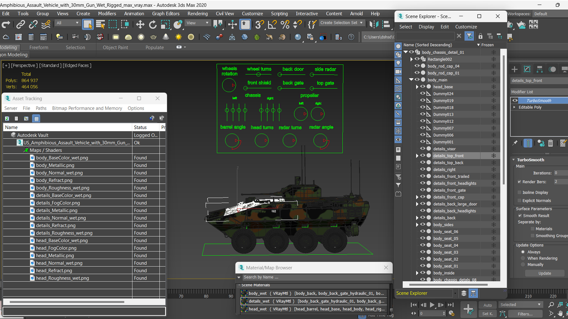 US Amphibious Assault Vehicle with 30mm Gun Wet Rigged 3D model