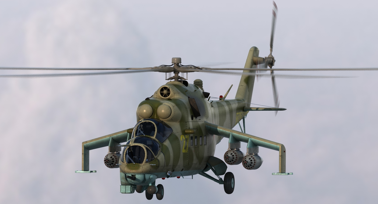 3D Russian Attack Helicopter Mil Mi 24B Rigged model