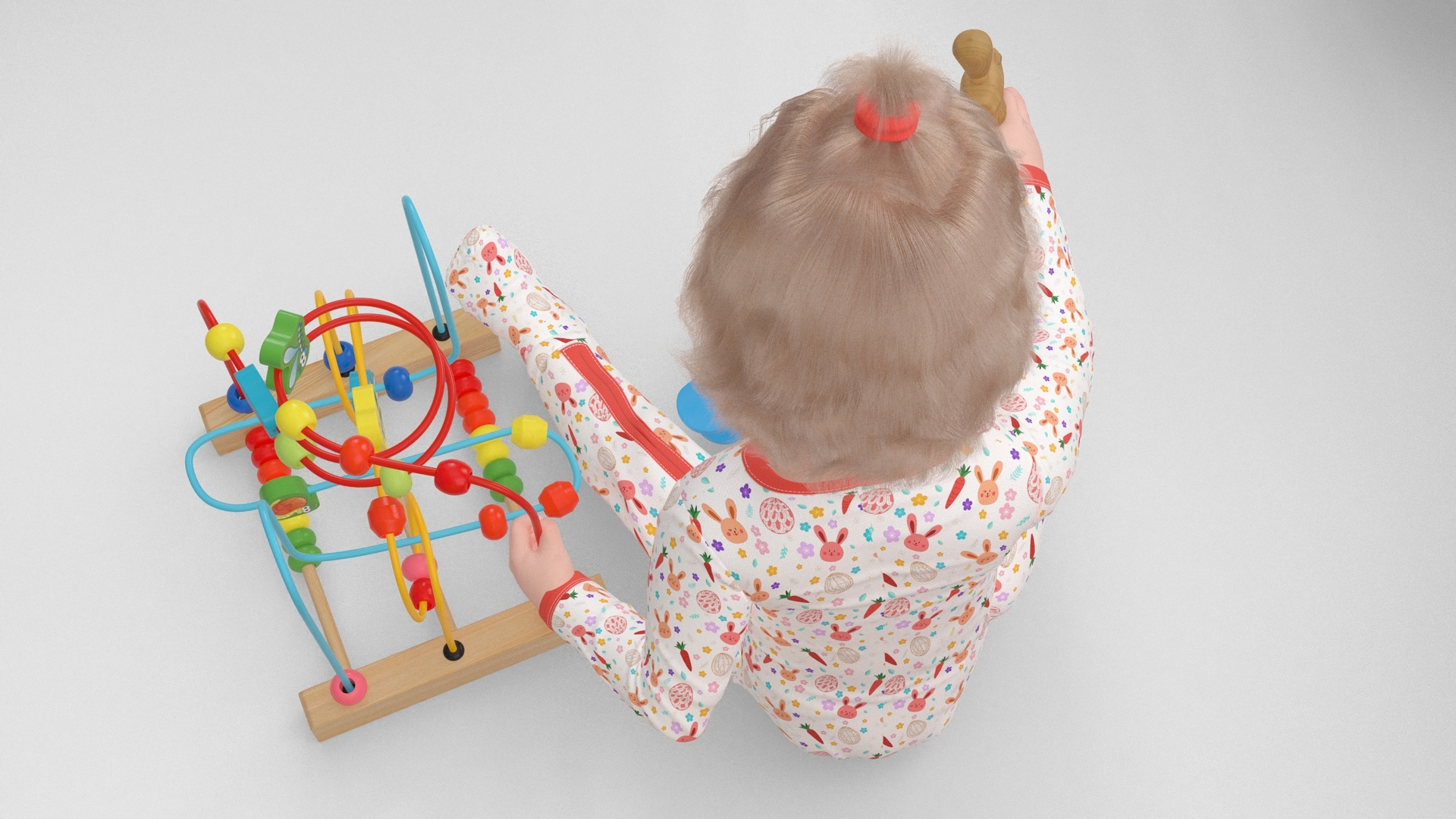 3D Baby Girl in Playpen with Toys Fur Rigged