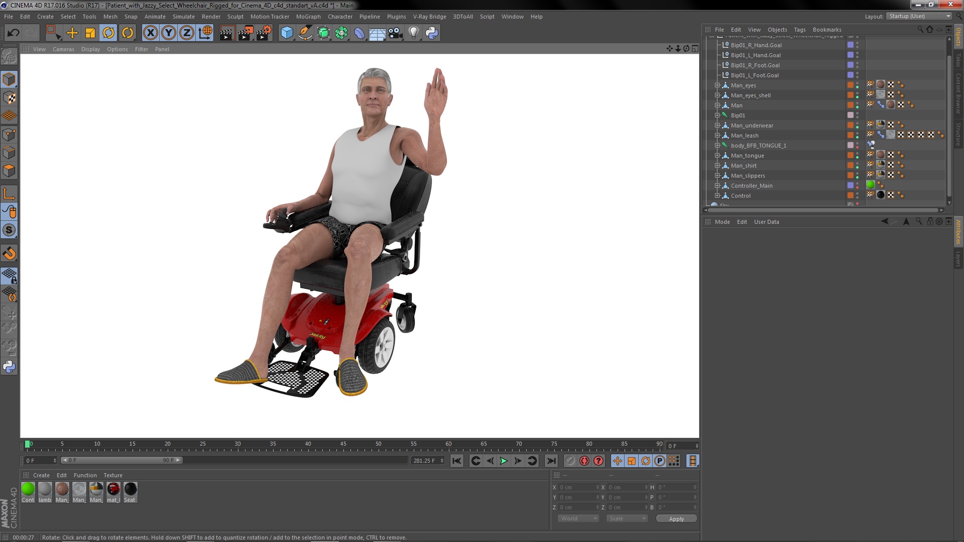 Patient with Jazzy Select Wheelchair Rigged for Cinema 4D 3D