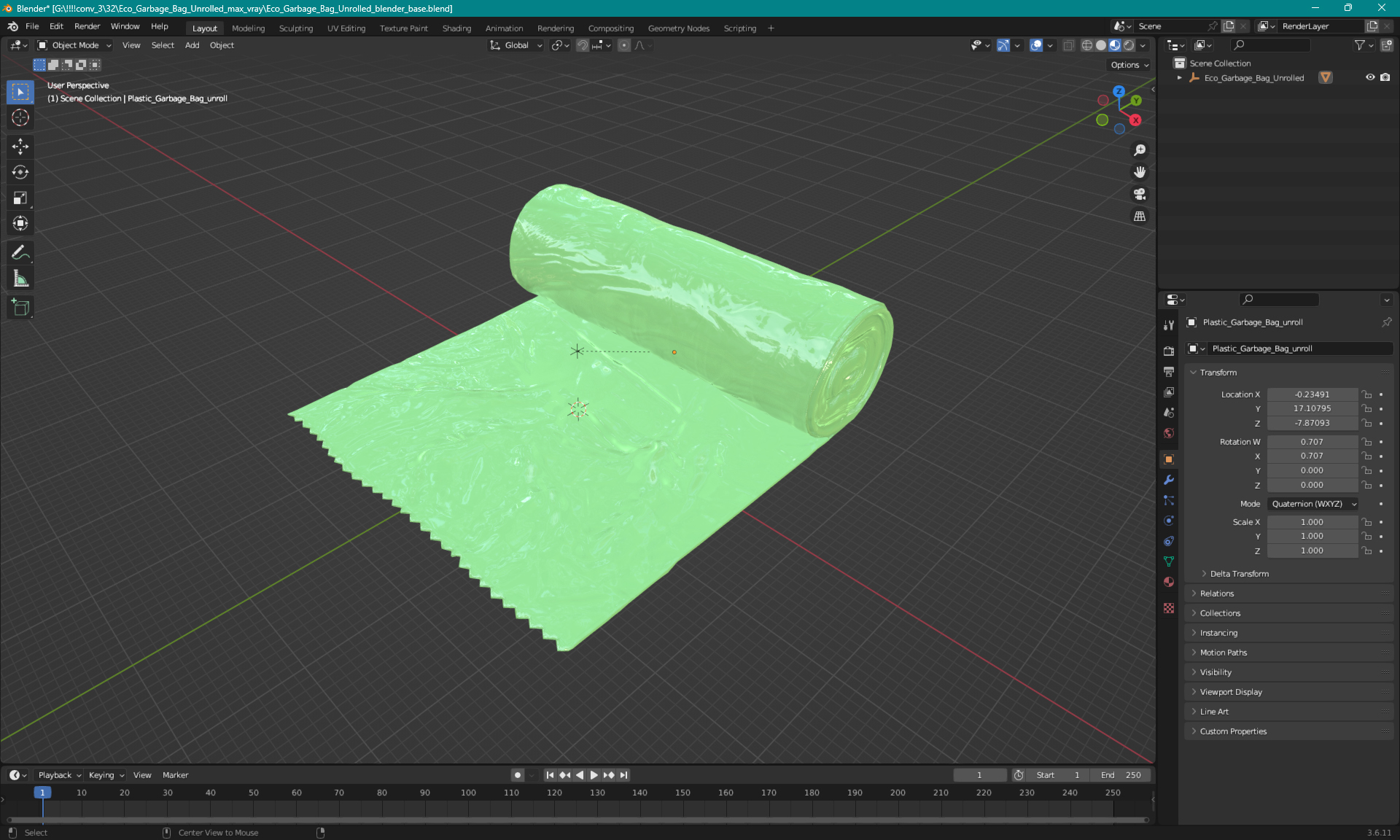 Eco Garbage Bag Unrolled 3D model