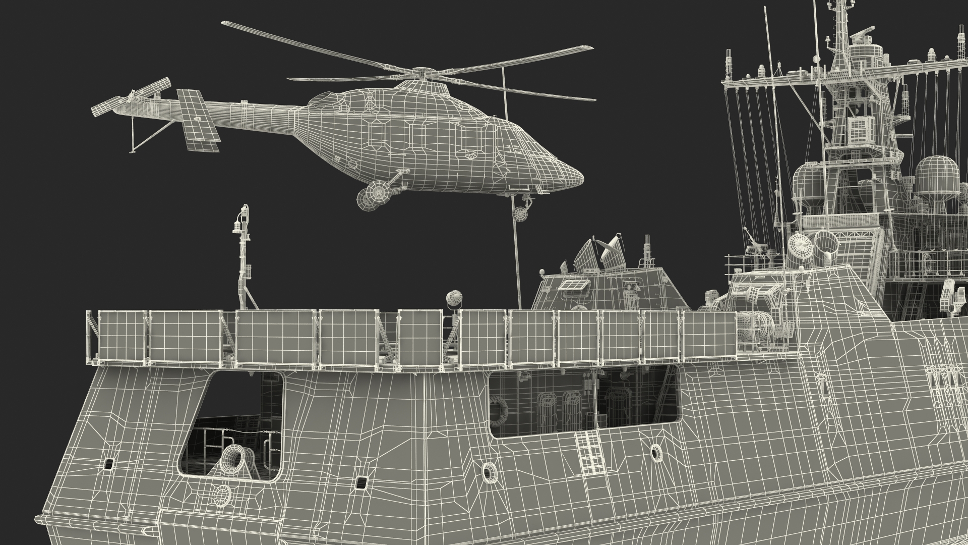 Russian Ship 22460 Okhotnik with Helicopter Rigged for Cinema 4D 3D model