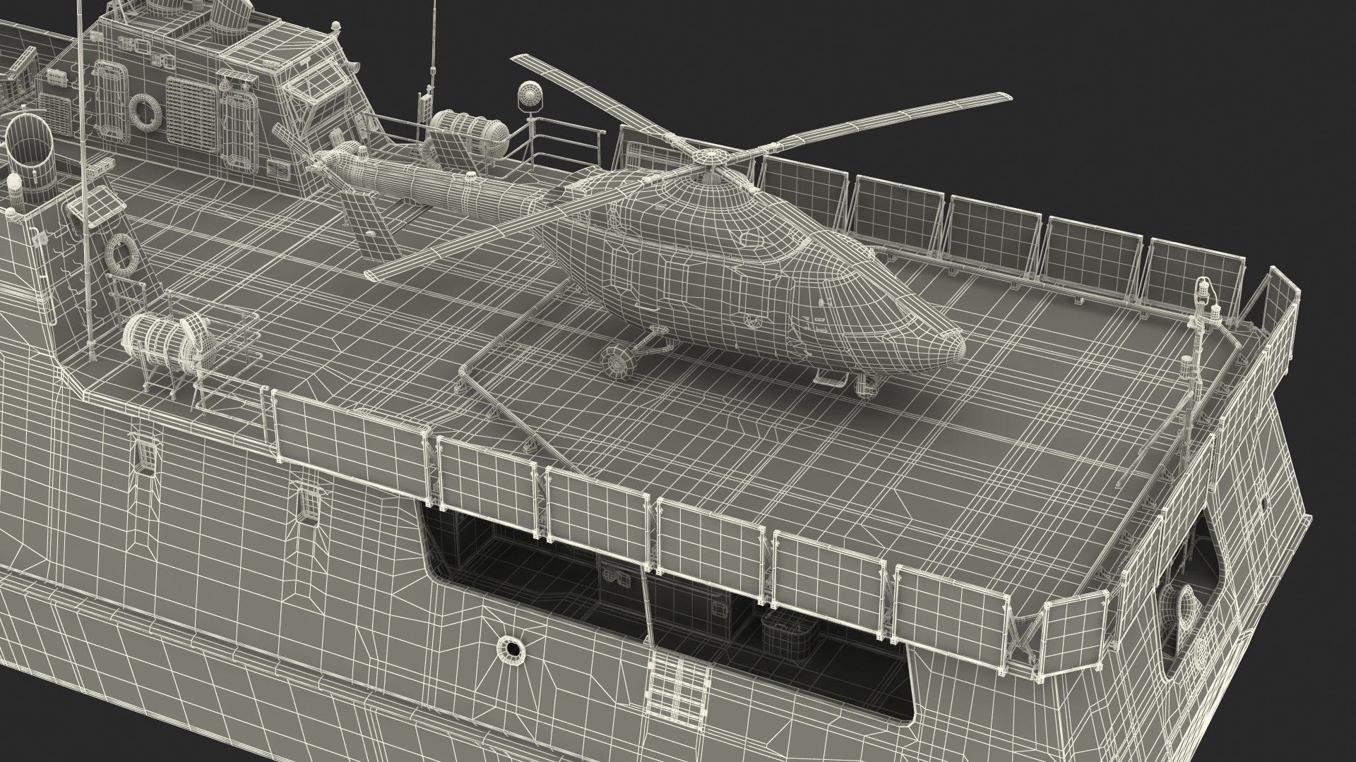 Russian Ship 22460 Okhotnik with Helicopter Rigged for Cinema 4D 3D model